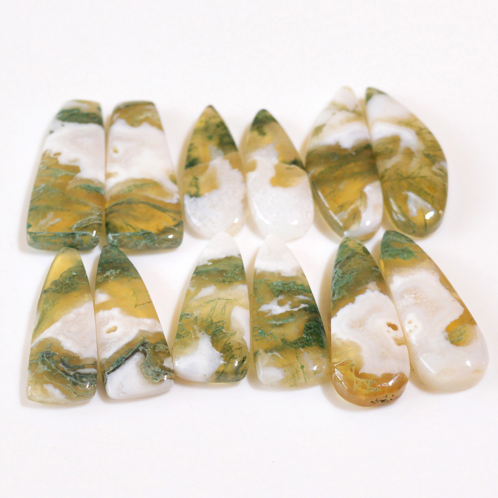 6 Pairs 117 Cts Natural Green Moss Agate Cabochon Gemstone Dangle Earrings Pairs Lot 27x8 22x7mm 18809
