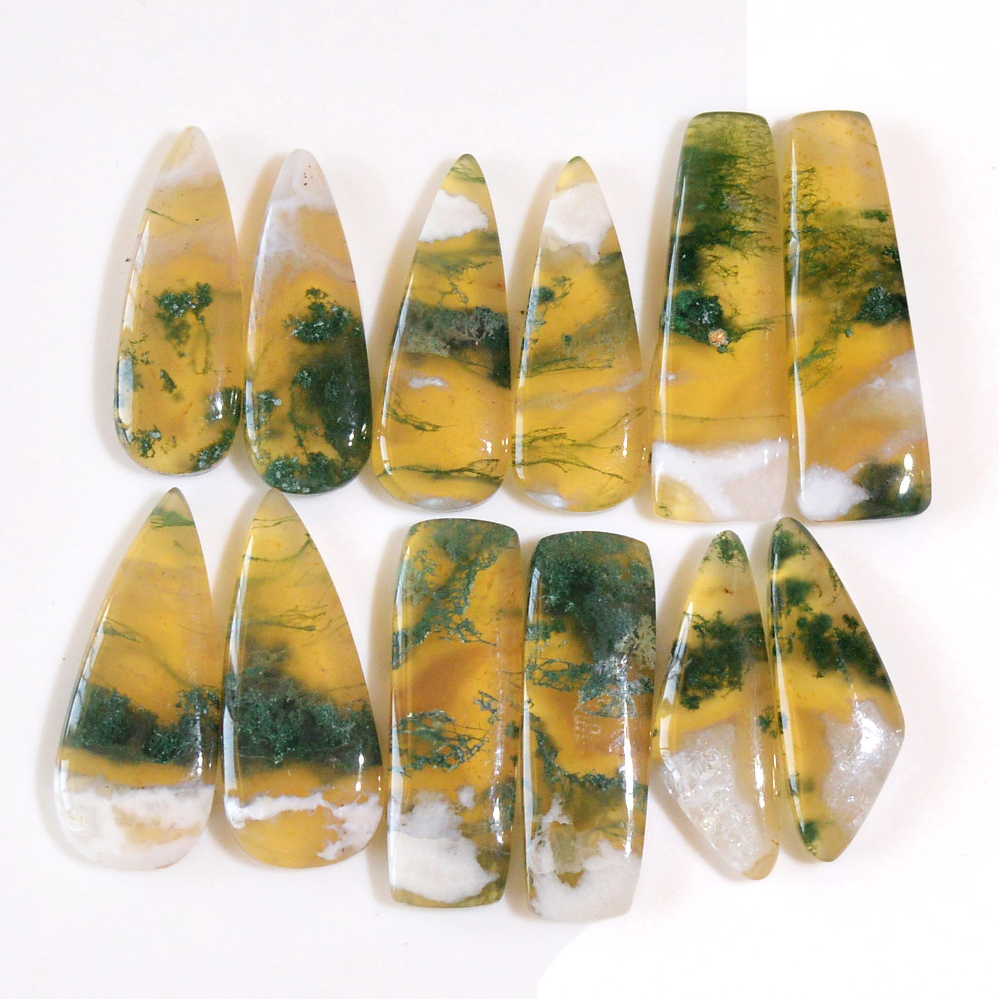 6 Pairs 136 Cts Natural Green Moss Agate Cabochon Gemstone Dangle Earrings Pairs Lot 30x8 24x7mm 18810