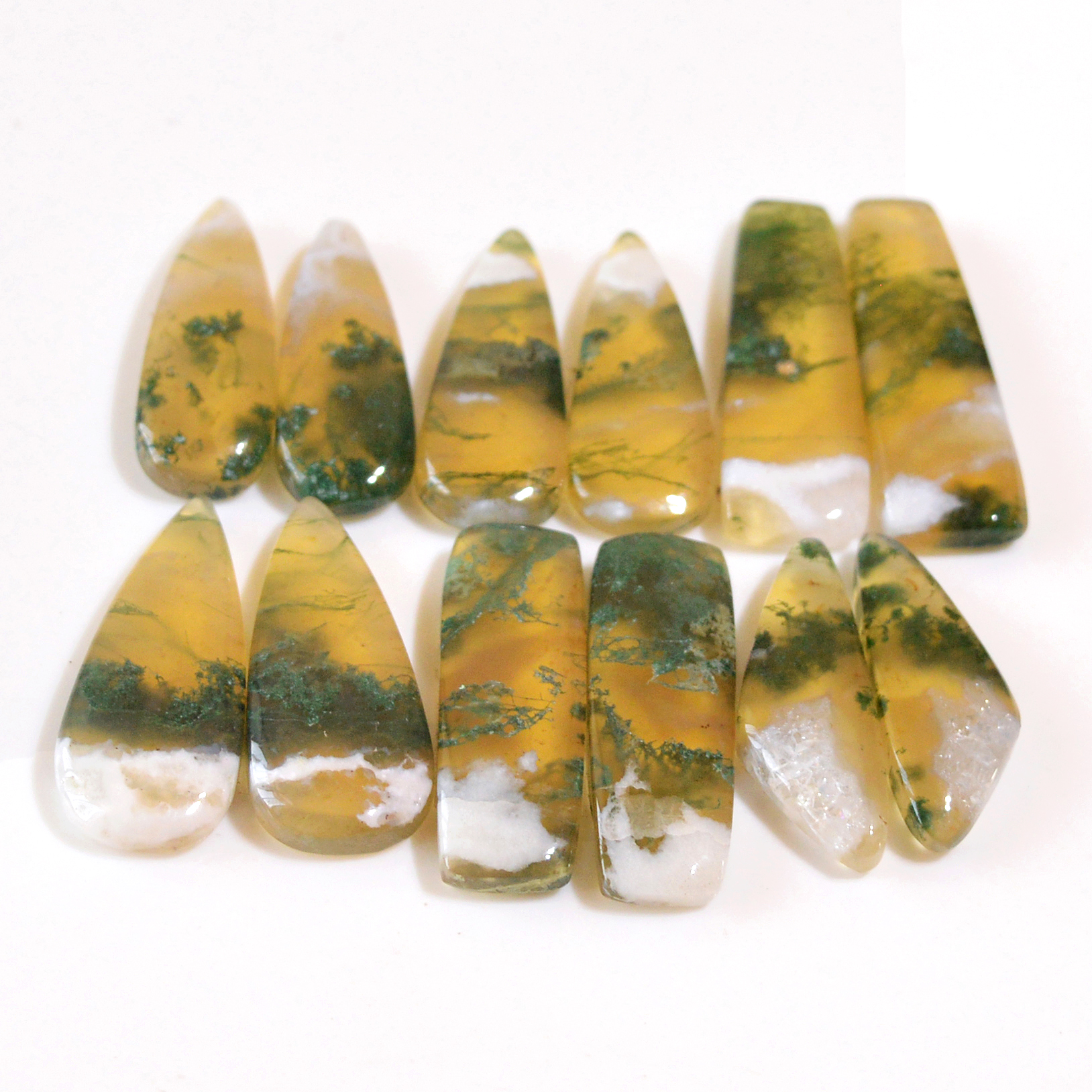 6 Pairs 136 Cts Natural Green Moss Agate Cabochon Gemstone Dangle Earrings Pairs Lot 30x8 24x7mm 18810