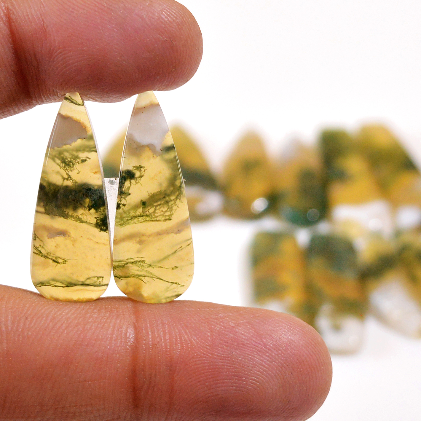 6 Pairs 136 Cts Natural Green Moss Agate Cabochon Gemstone Dangle Earrings Pairs Lot 30x8 24x7mm 18810