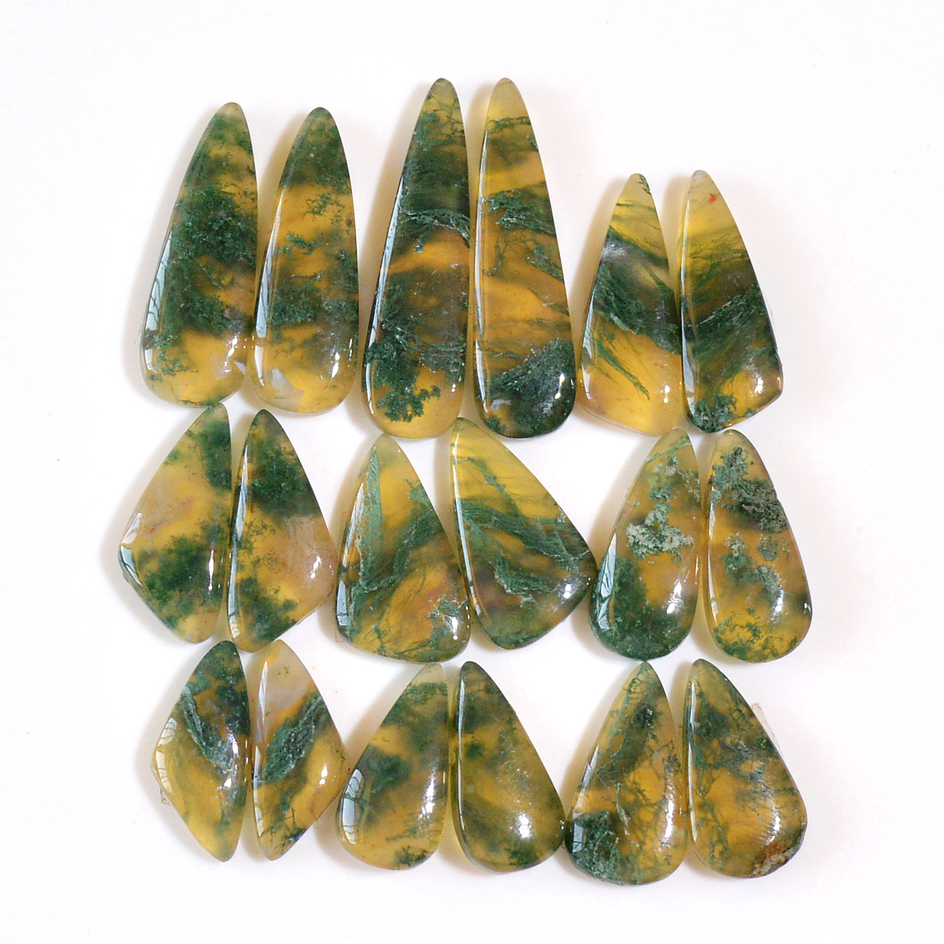 9 Pairs 157 Cts Natural Green Moss Agate Cabochon Gemstone Dangle Earrings Pairs Lot 32x8 17x8mm 18811