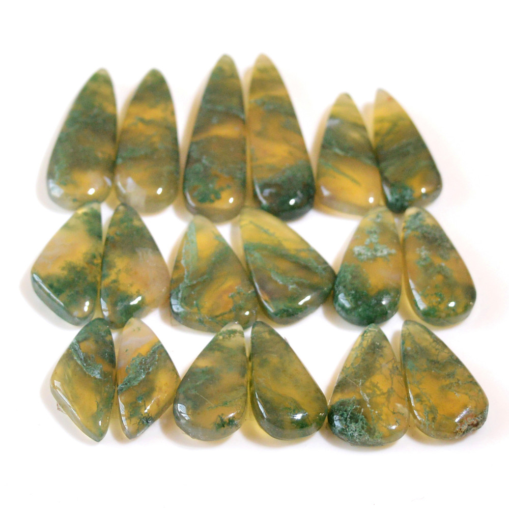Image of 9 Pairs 157 Cts Natural Green Moss Agate Cabochon Gemstone Dangle Earrings Pairs Lot 32x8 17x8mm #18811