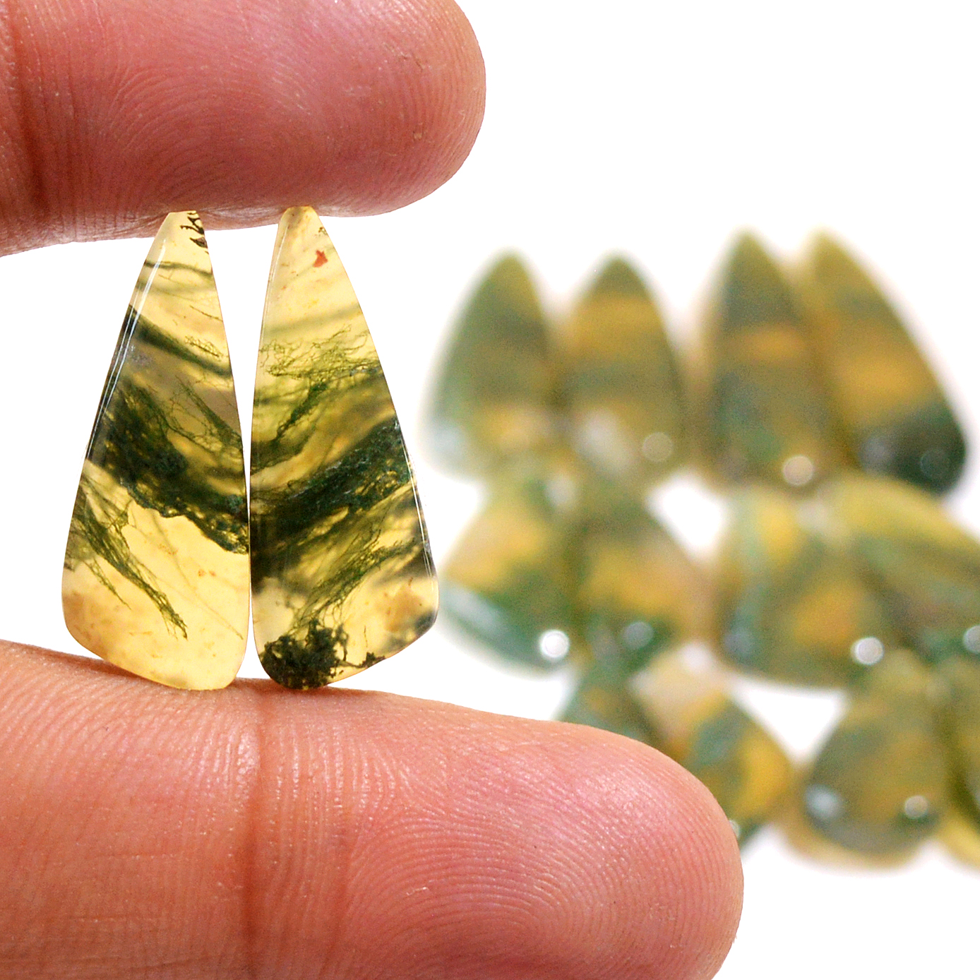 9 Pairs 157 Cts Natural Green Moss Agate Cabochon Gemstone Dangle Earrings Pairs Lot 32x8 17x8mm 18811