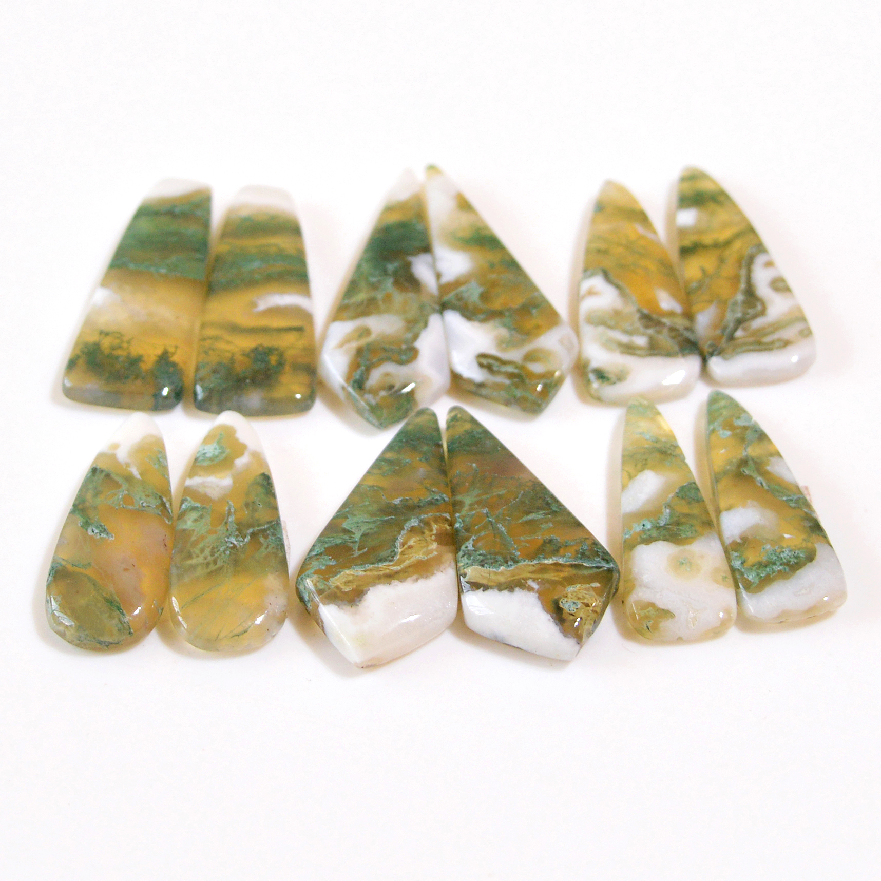 6 Pairs 135 Cts Natural Green Moss Agate Cabochon Gemstone Dangle Earrings Pairs Lot 33x11 27x8mm 18812