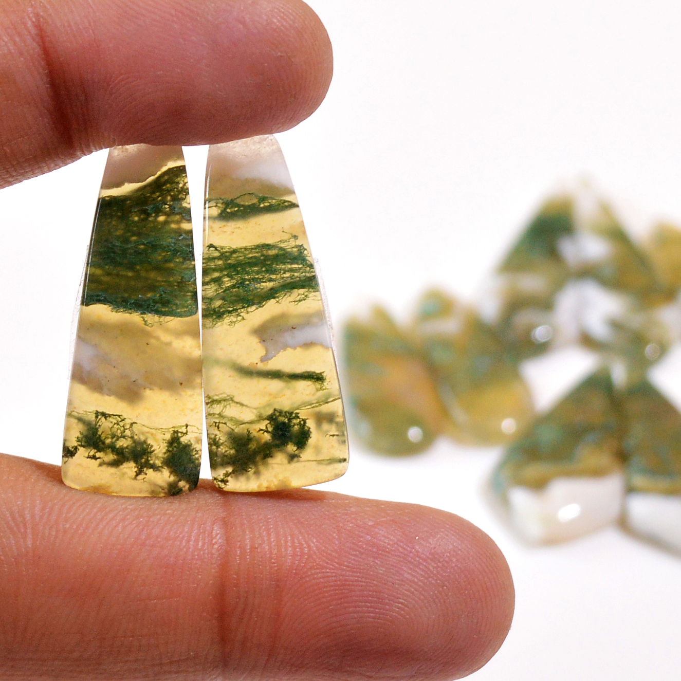 6 Pairs 135 Cts Natural Green Moss Agate Cabochon Gemstone Dangle Earrings Pairs Lot 33x11 27x8mm 18812