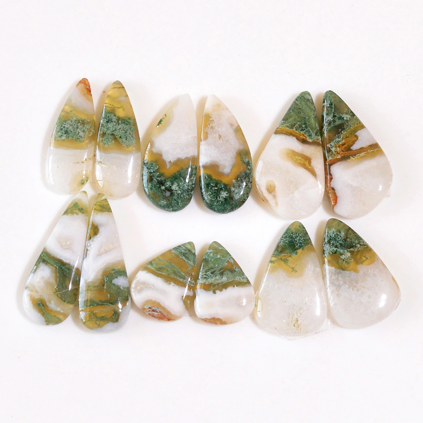 6 Pairs 107 Cts Natural Green Moss Agate Cabochon Gemstone Dangle Earrings Pairs Lot 25x8 14x10mm 18813