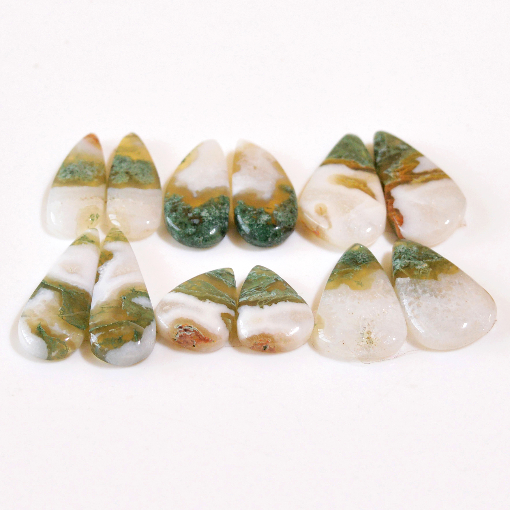 6 Pairs 107 Cts Natural Green Moss Agate Cabochon Gemstone Dangle Earrings Pairs Lot 25x8 14x10mm 18813