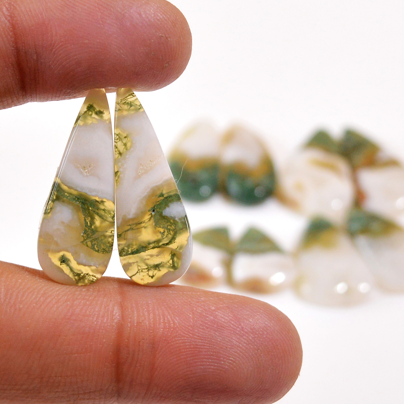 6 Pairs 107 Cts Natural Green Moss Agate Cabochon Gemstone Dangle Earrings Pairs Lot 25x8 14x10mm 18813