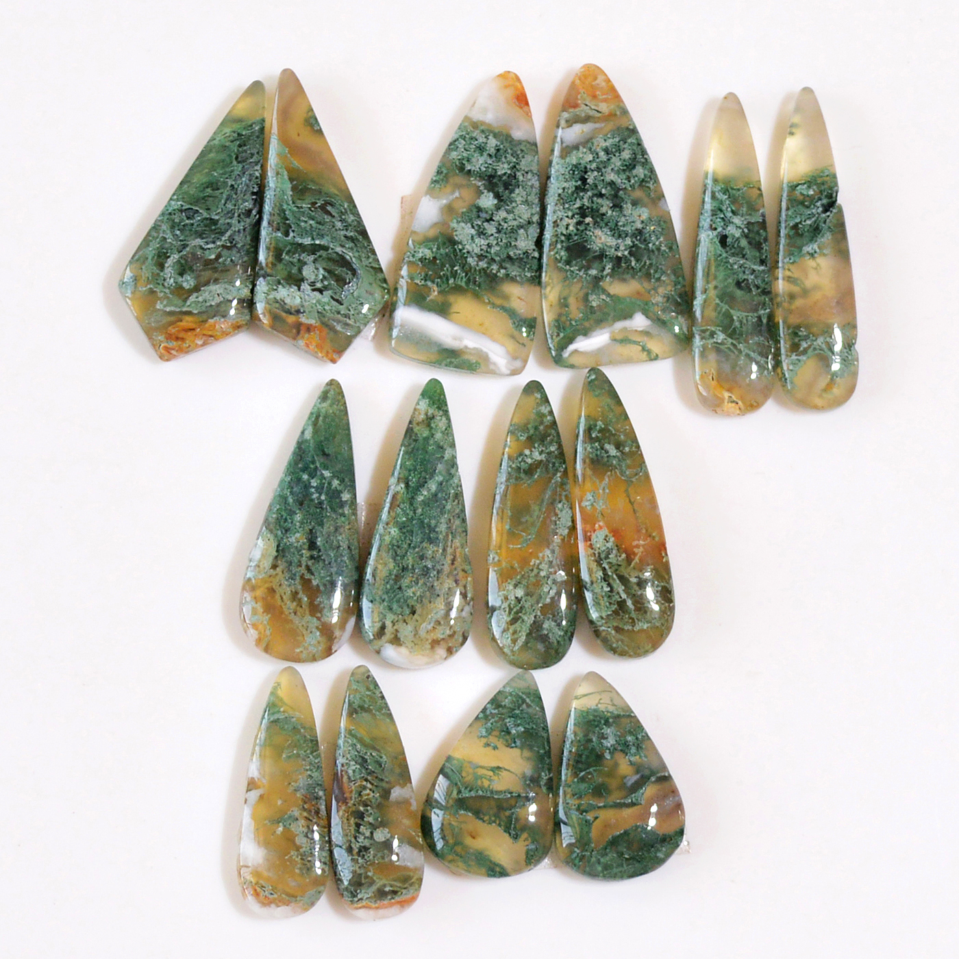 7 Pairs 115 Cts Natural Green Moss Agate Cabochon Gemstone Dangle Earrings Pairs Lot 26x11 17x10mm 18814