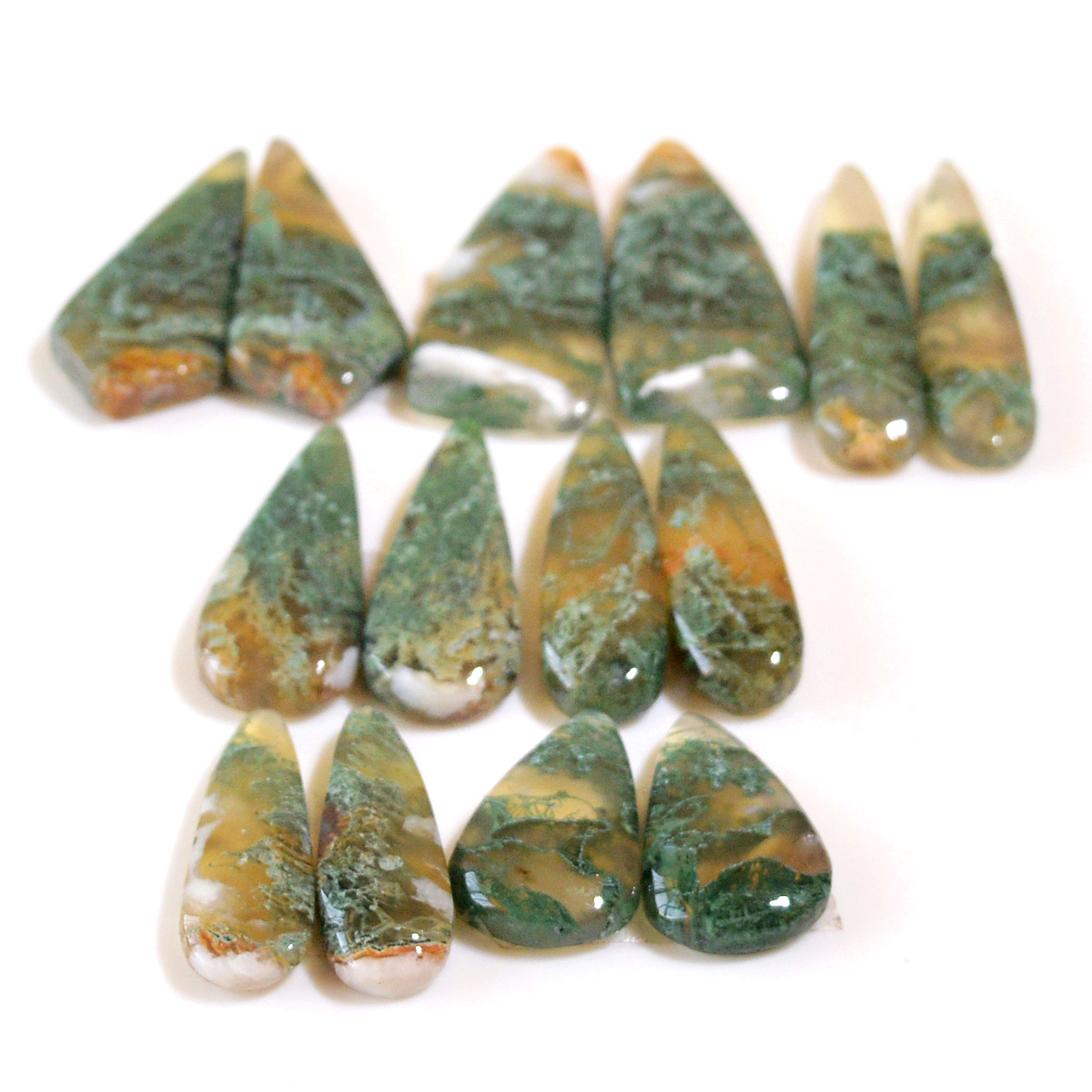 7 Pairs 115 Cts Natural Green Moss Agate Cabochon Gemstone Dangle Earrings Pairs Lot 26x11 17x10mm 18814
