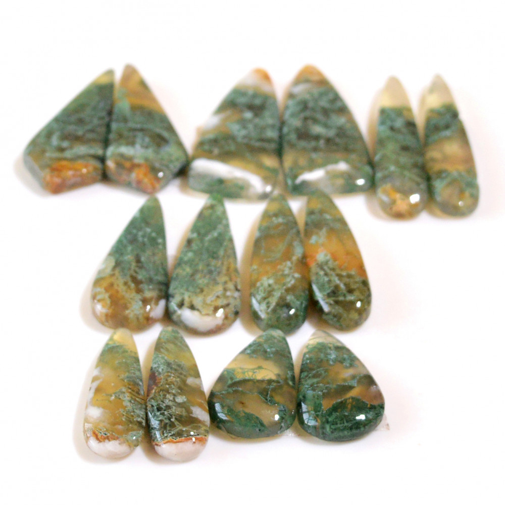 Image of 7 Pairs 115 Cts Natural Green Moss Agate Cabochon Gemstone Dangle Earrings Pairs Lot 26x11 17x10mm #18814
