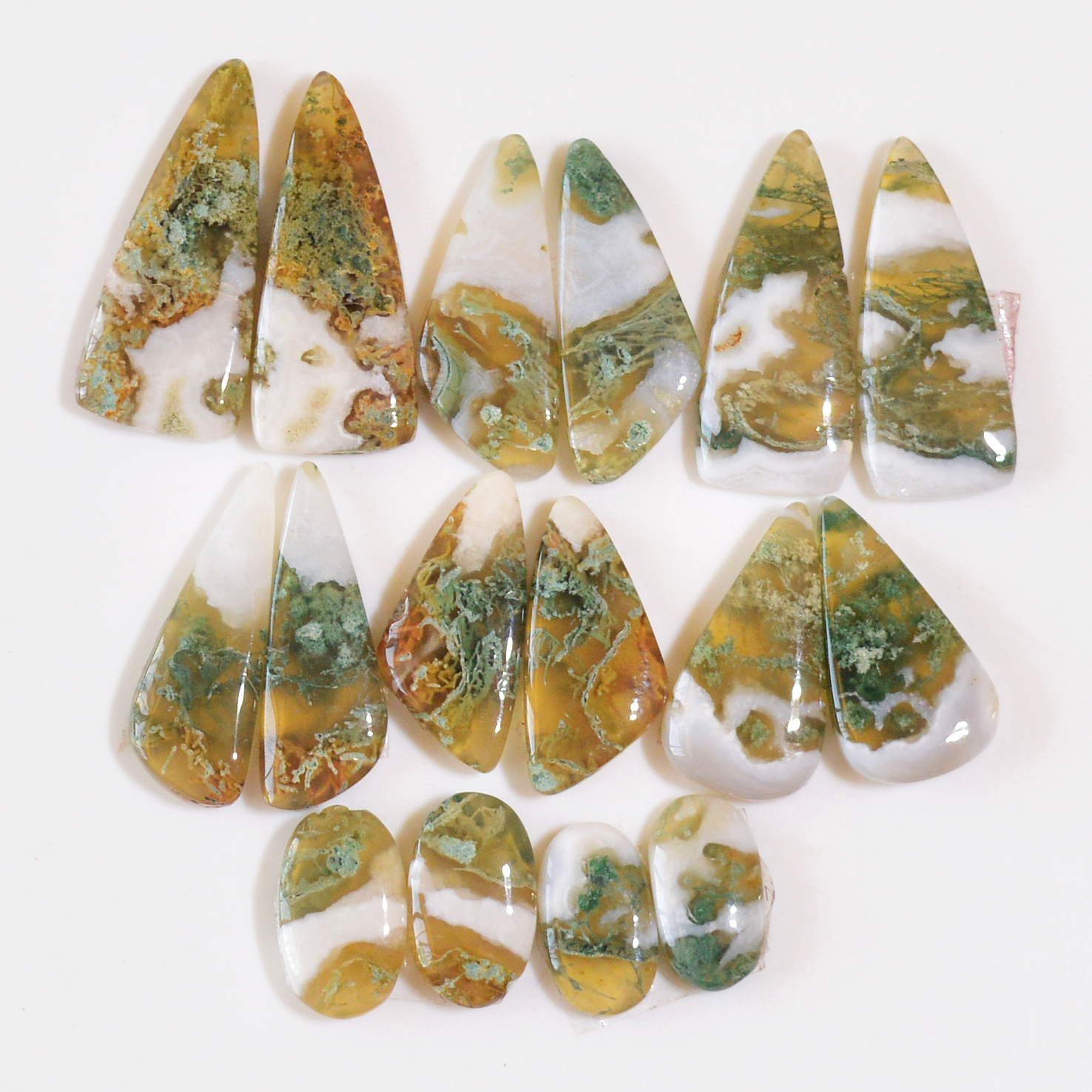 8 Pairs 135 Cts Natural Green Moss Agate Cabochon Gemstone Dangle Earrings Pairs Lot 21x11 13x7mm 18815