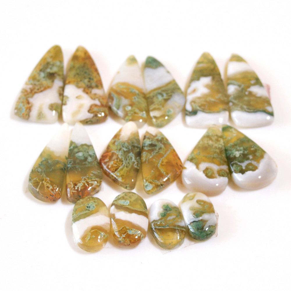 Image of 8 Pairs 135 Cts Natural Green Moss Agate Cabochon Gemstone Dangle Earrings Pairs Lot 21x11 13x7mm #18815