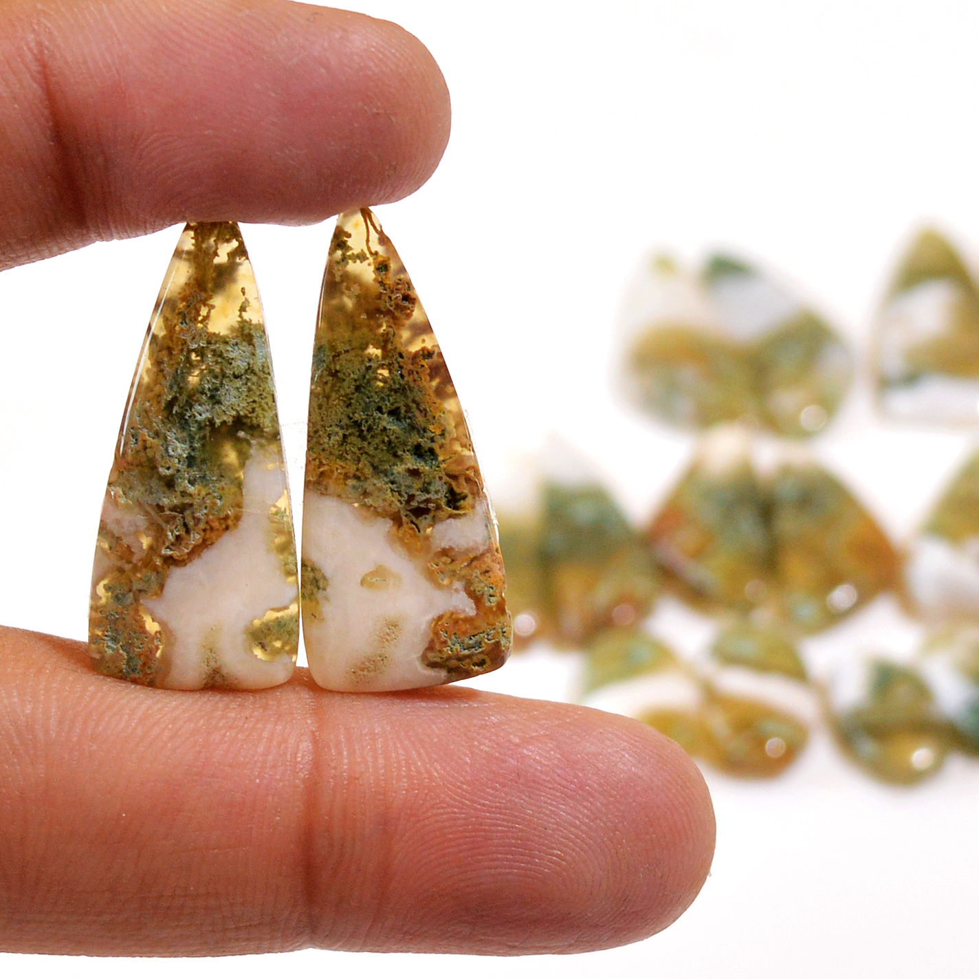 8 Pairs 135 Cts Natural Green Moss Agate Cabochon Gemstone Dangle Earrings Pairs Lot 21x11 13x7mm 18815