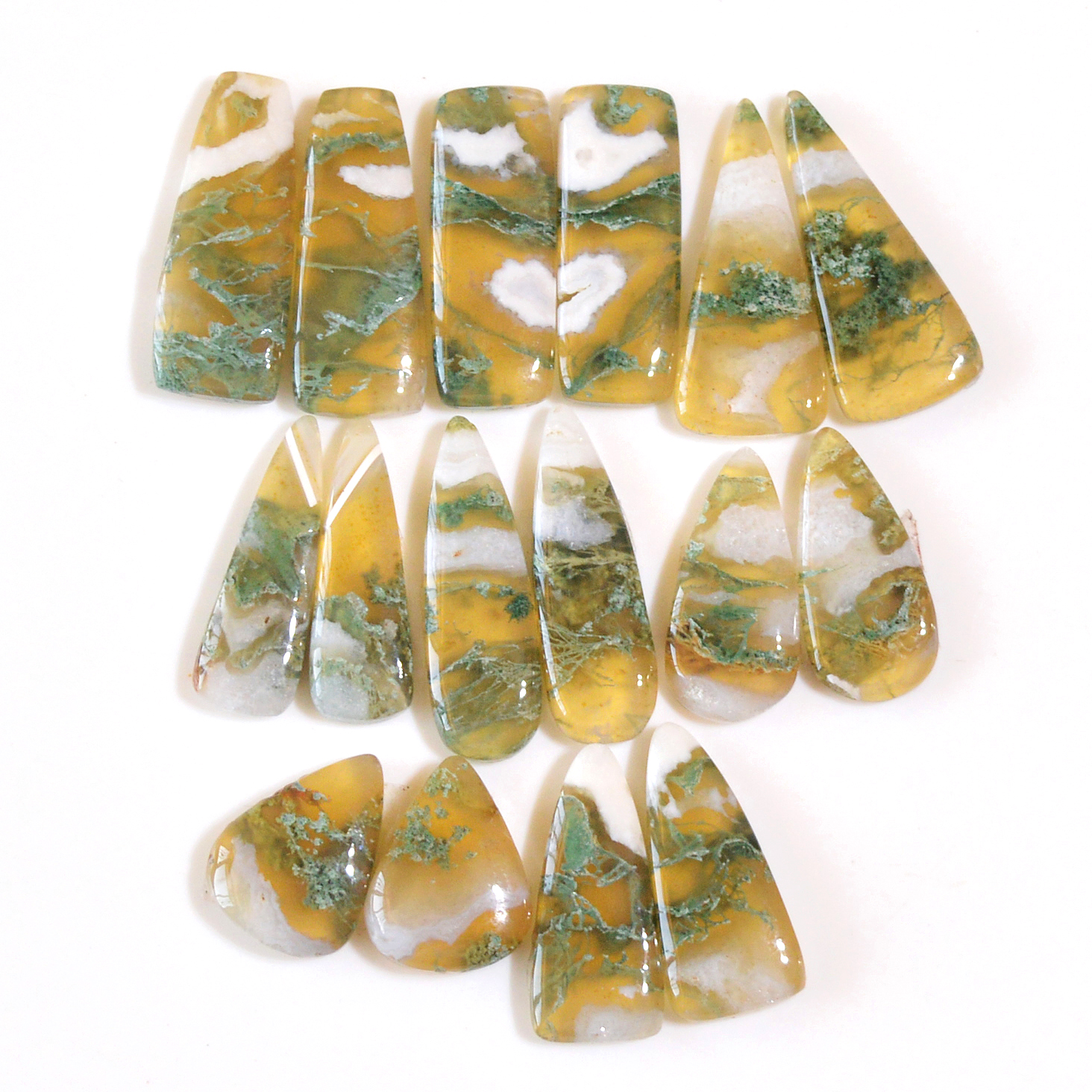 8 Pairs 159 Cts Natural Green Moss Agate Cabochon Gemstone Dangle Earrings Pairs Lot 27x11 15x11mm 18816