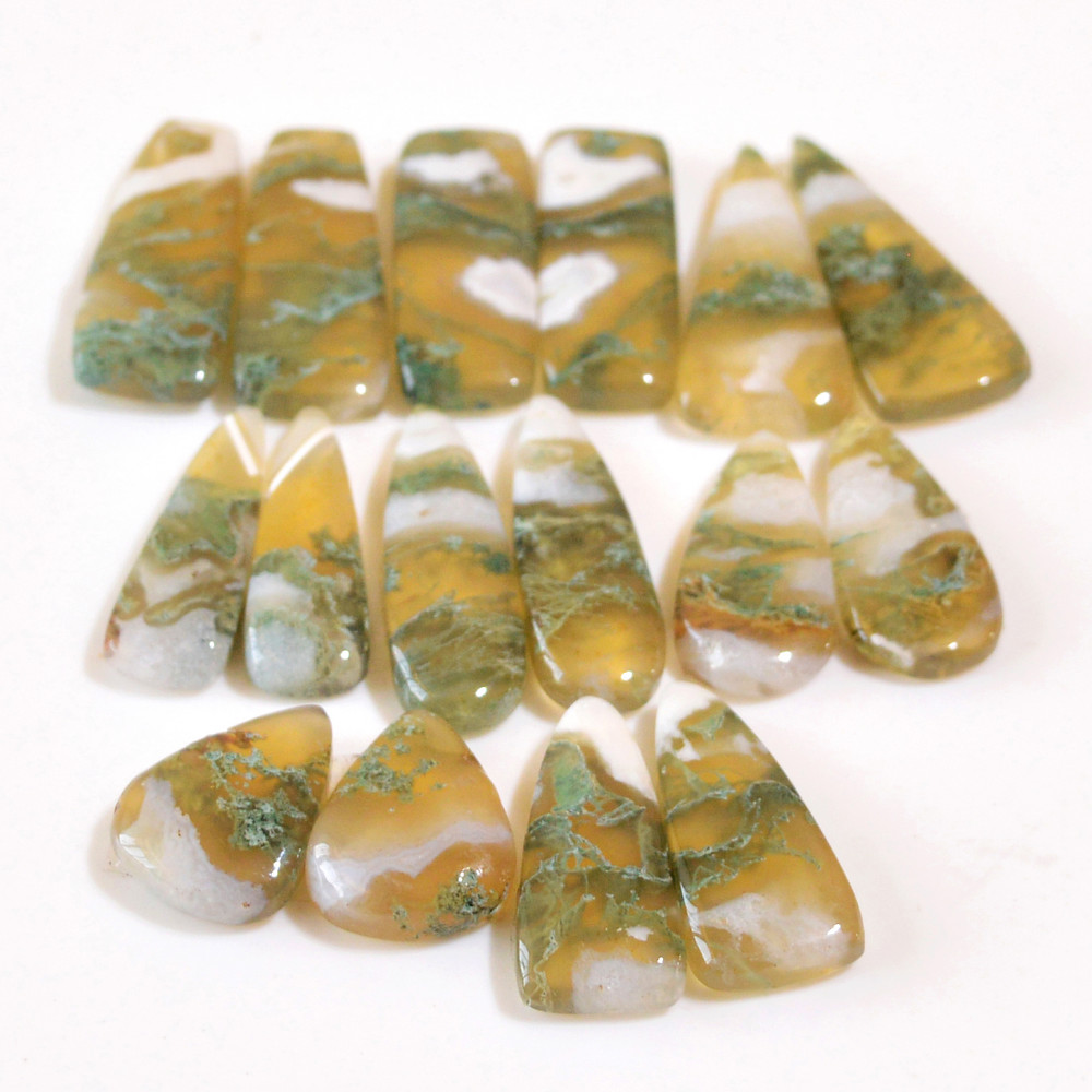 Image of 8 Pairs 159 Cts Natural Green Moss Agate Cabochon Gemstone Dangle Earrings Pairs Lot 27x11 15x11mm #18816