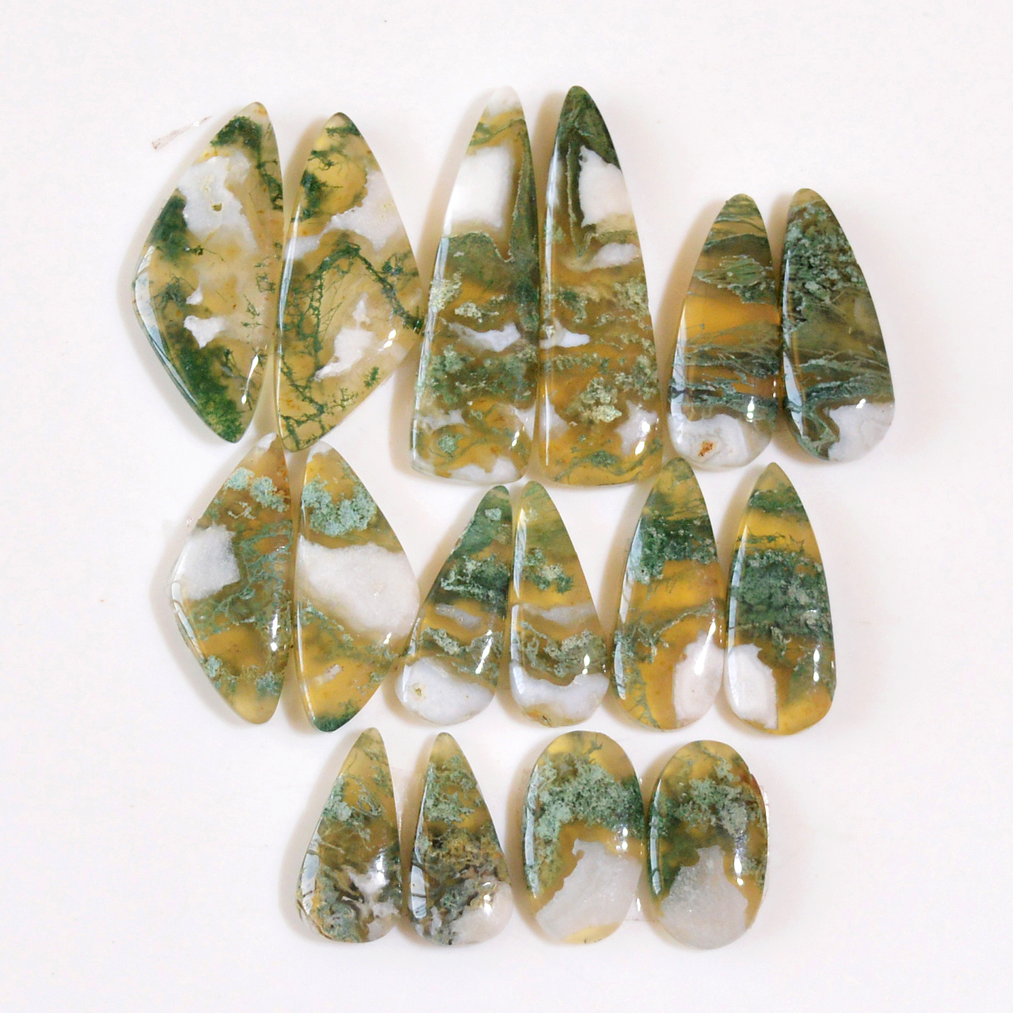 8 Pairs 128 Cts Natural Green Moss Agate Cabochon Gemstone Dangle Earrings Pairs Lot 32x8 11x7mm 18817