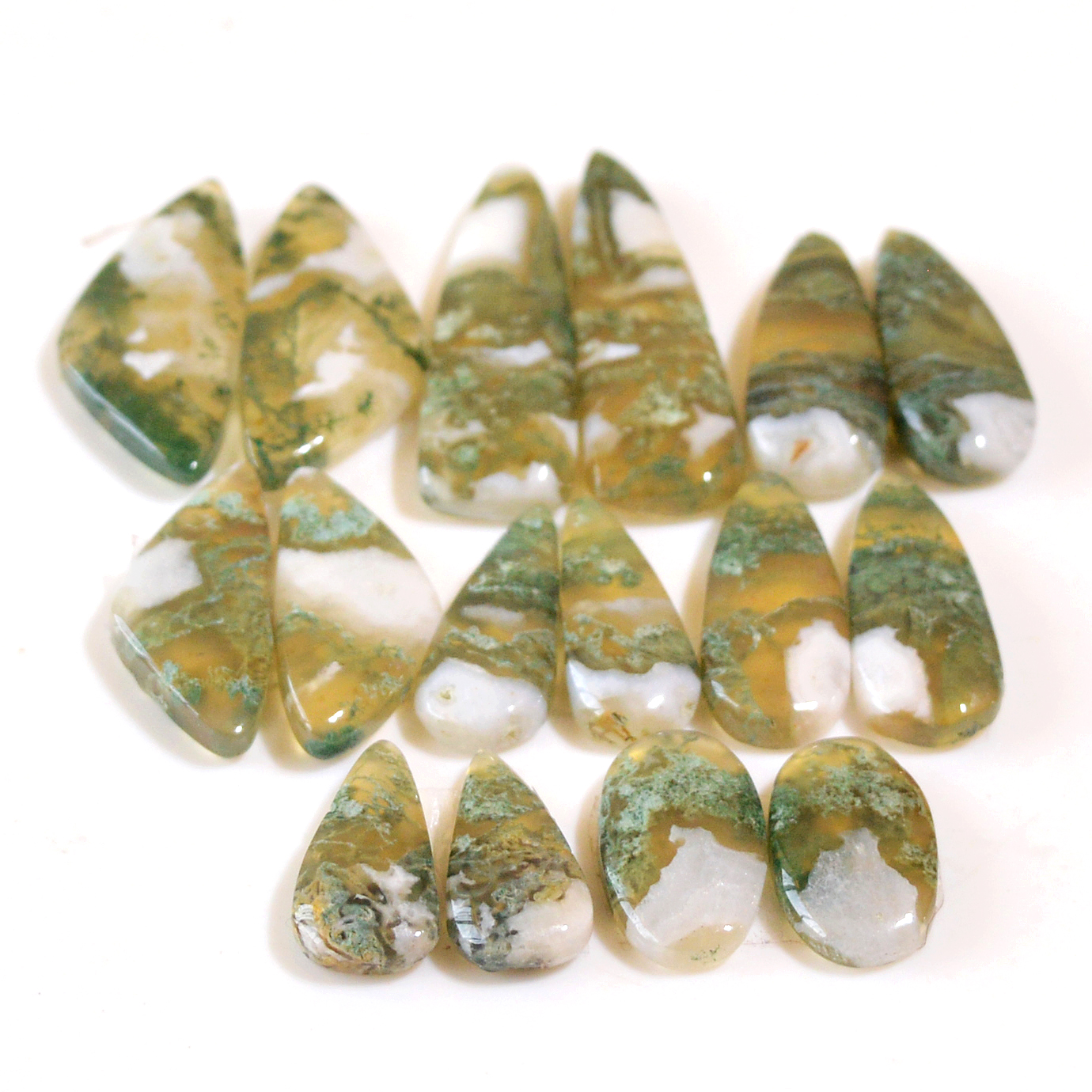 8 Pairs 128 Cts Natural Green Moss Agate Cabochon Gemstone Dangle Earrings Pairs Lot 32x8 11x7mm 18817