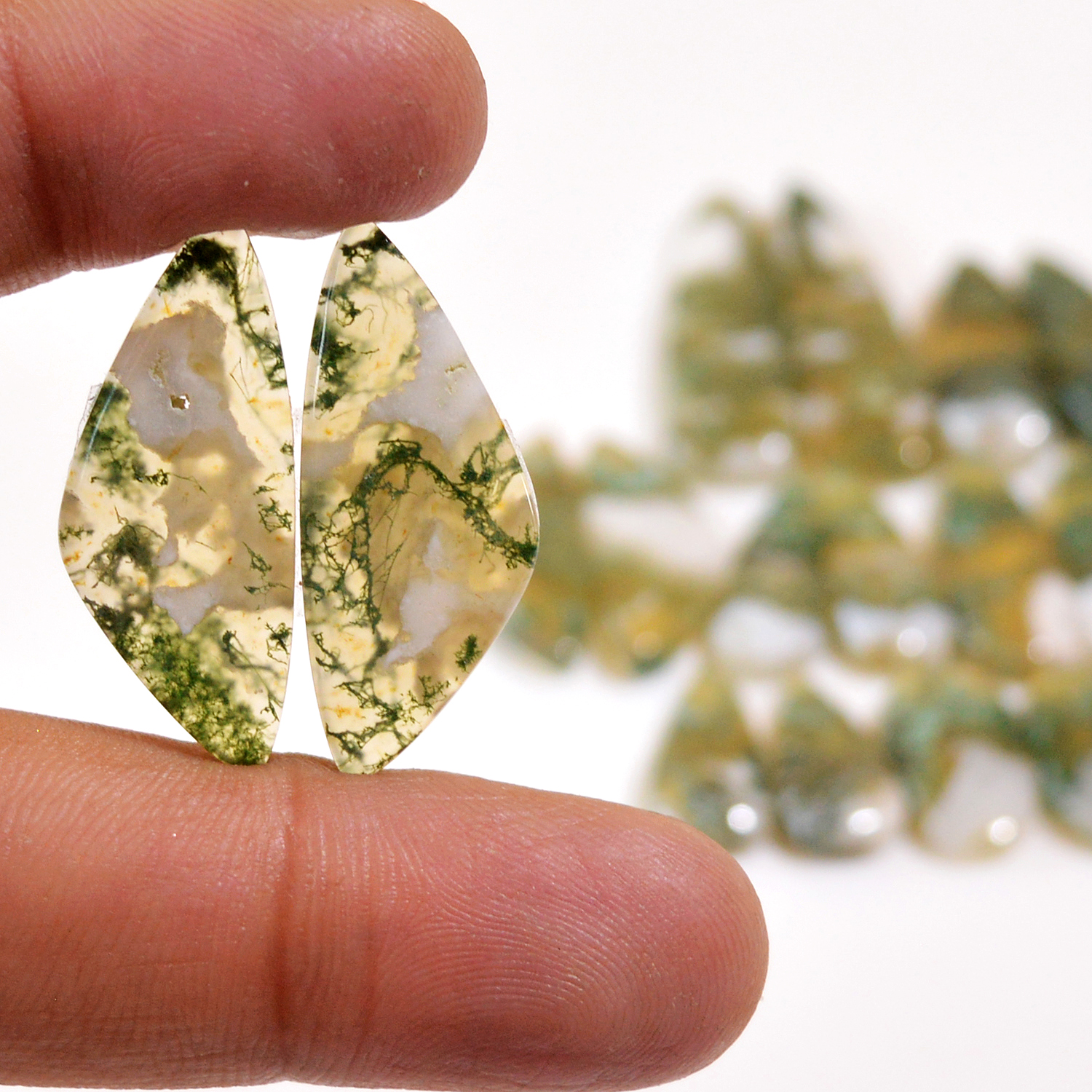 8 Pairs 128 Cts Natural Green Moss Agate Cabochon Gemstone Dangle Earrings Pairs Lot 32x8 11x7mm 18817