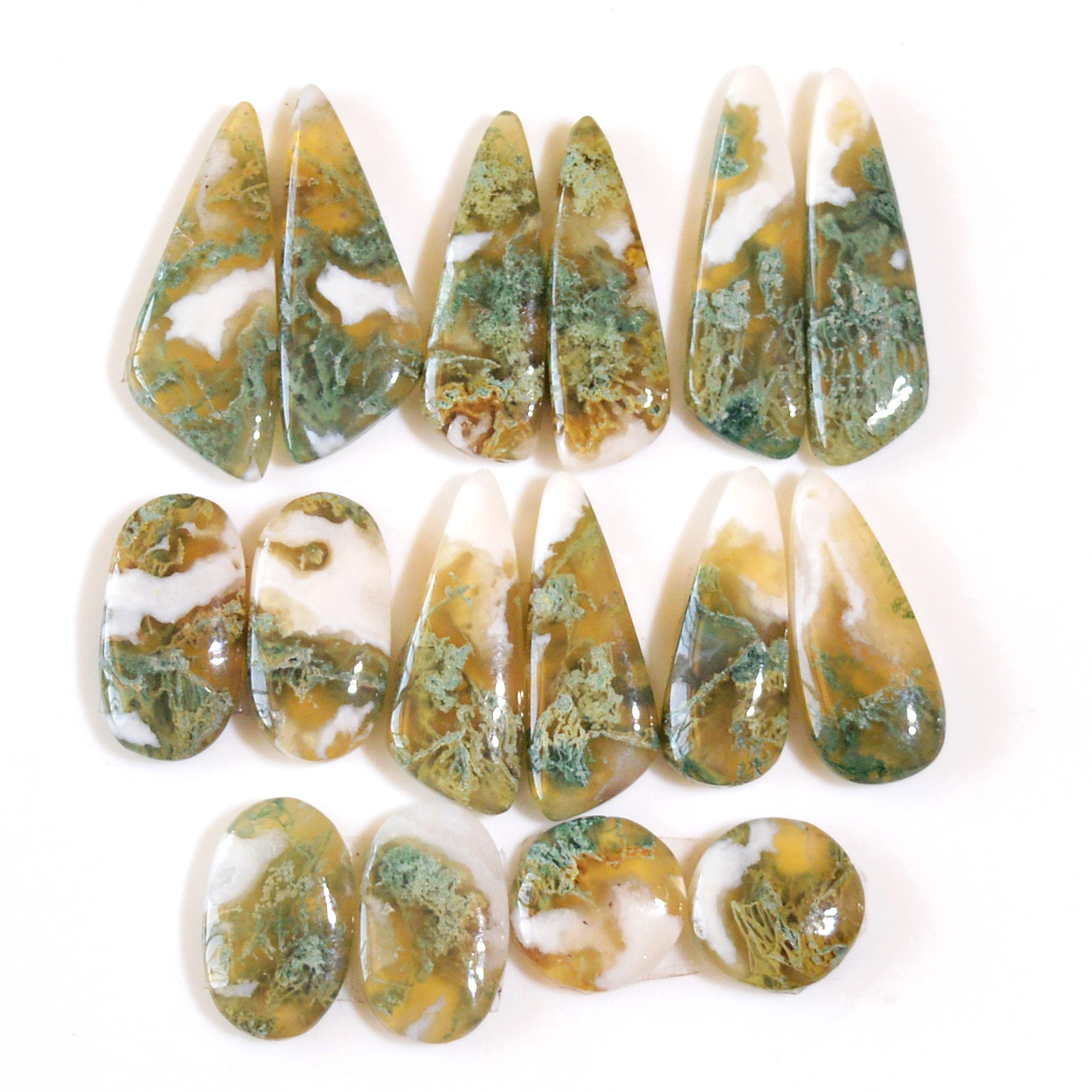 8 Pairs 130 Cts Natural Green Moss Agate Cabochon Gemstone Dangle Earrings Pairs Lot 28x7 11x11mm 18818