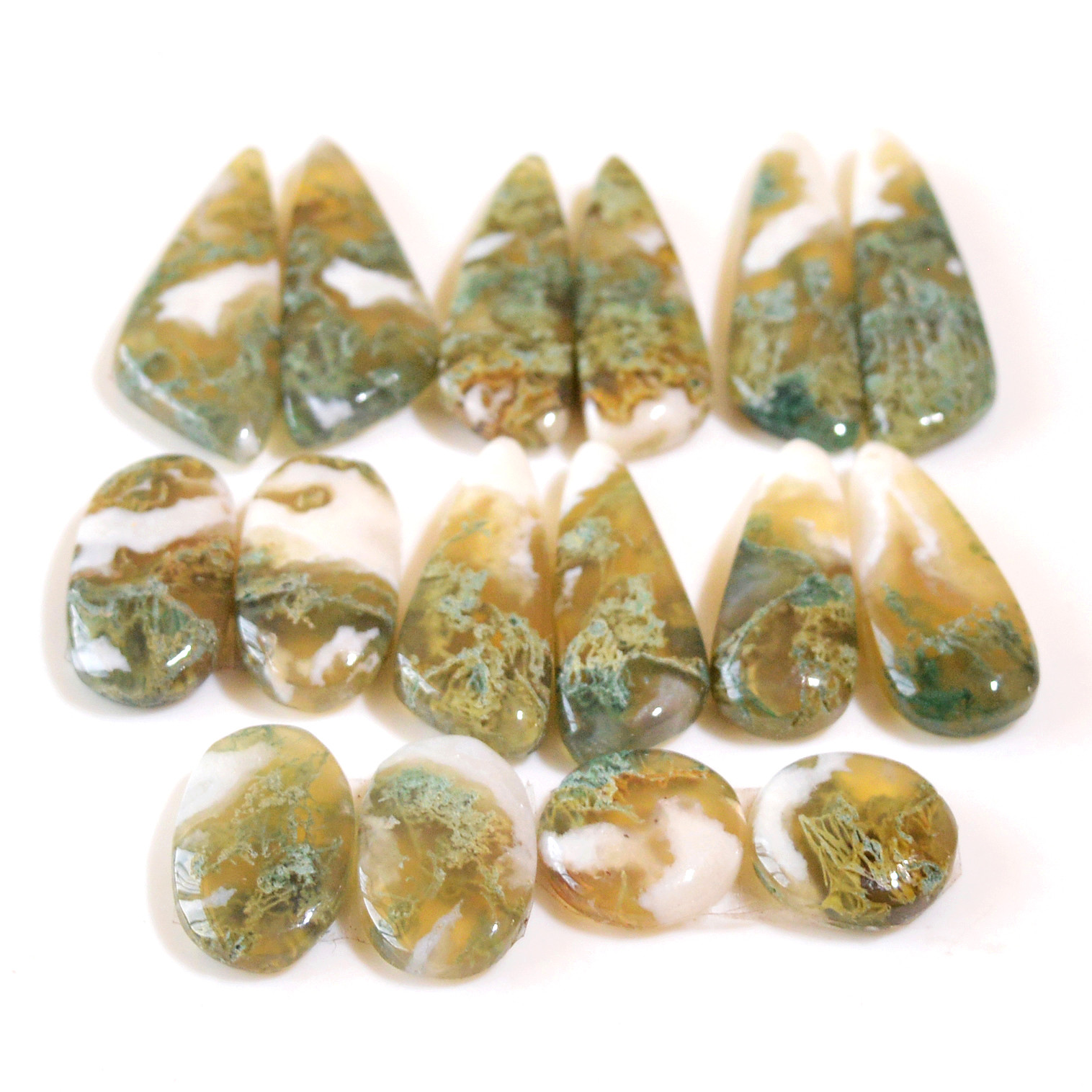 8 Pairs 130 Cts Natural Green Moss Agate Cabochon Gemstone Dangle Earrings Pairs Lot 28x7 11x11mm 18818