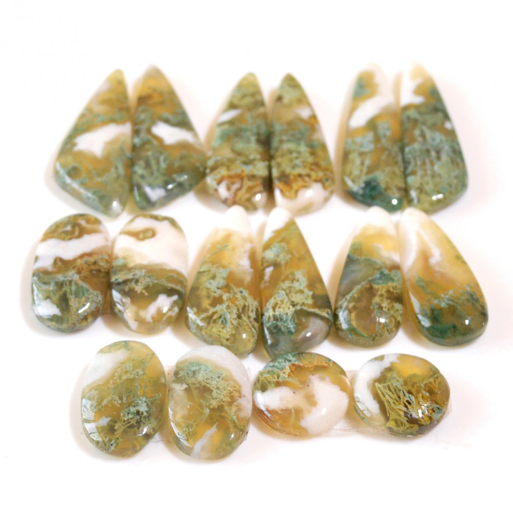 Image of 8 Pairs 130 Cts Natural Green Moss Agate Cabochon Gemstone Dangle Earrings Pairs Lot 28x7 11x11mm #18818