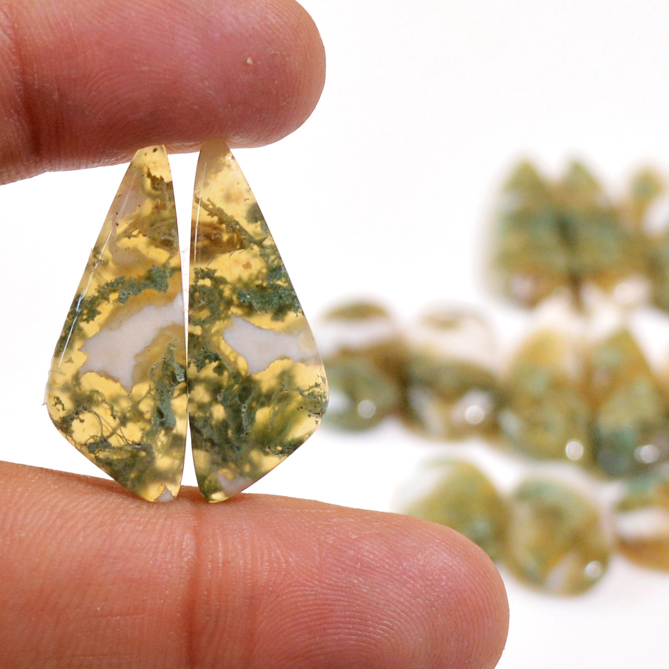8 Pairs 130 Cts Natural Green Moss Agate Cabochon Gemstone Dangle Earrings Pairs Lot 28x7 11x11mm 18818