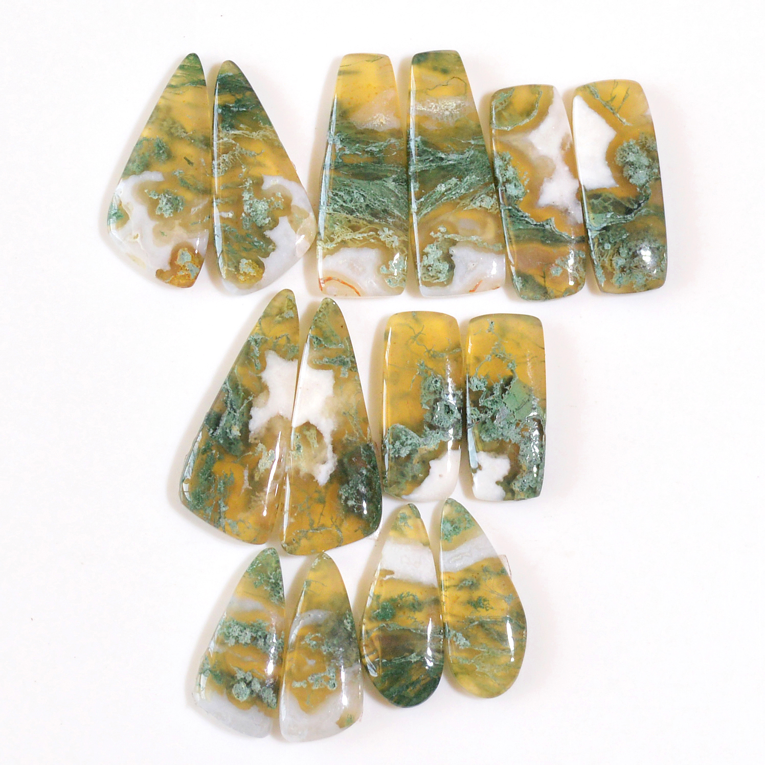 7 Pairs 144 Cts Natural Green Moss Agate Cabochon Gemstone Dangle Earrings Pairs Lot 29x10 21x8mm 18819