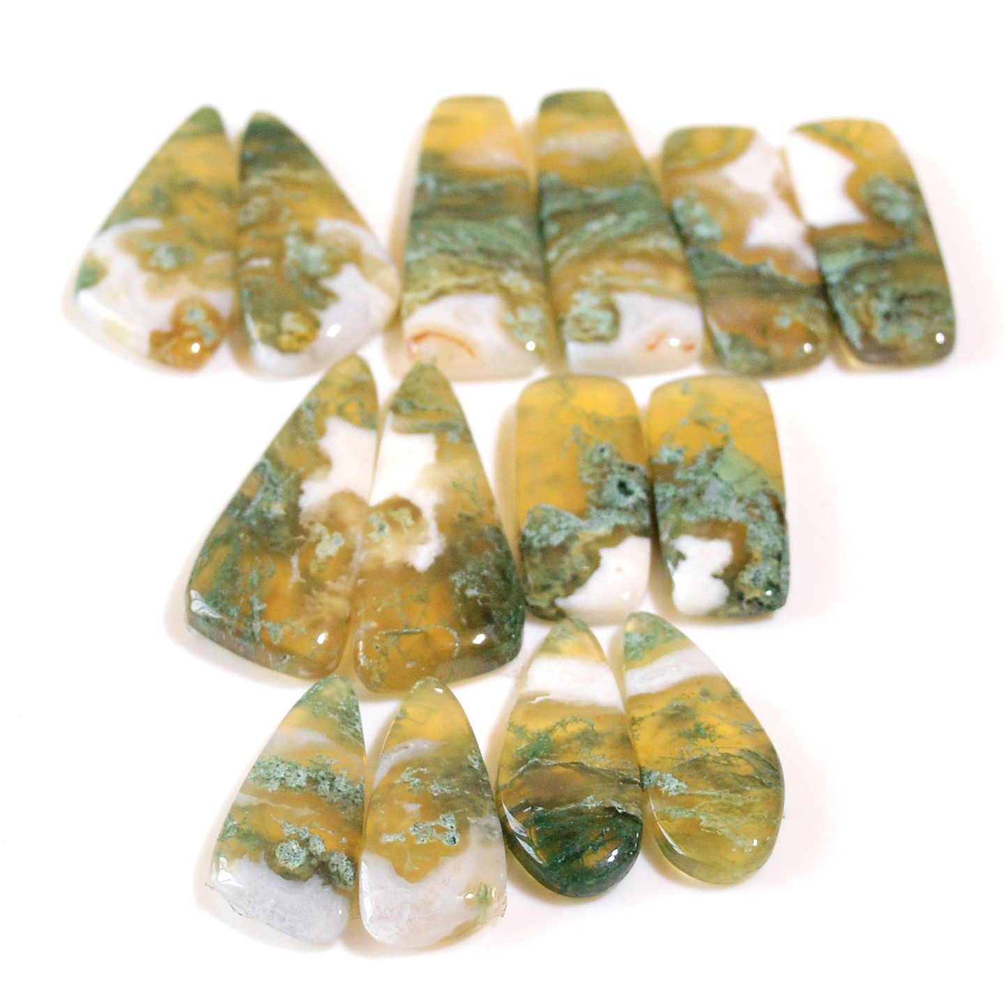 7 Pairs 144 Cts Natural Green Moss Agate Cabochon Gemstone Dangle Earrings Pairs Lot 29x10 21x8mm 18819