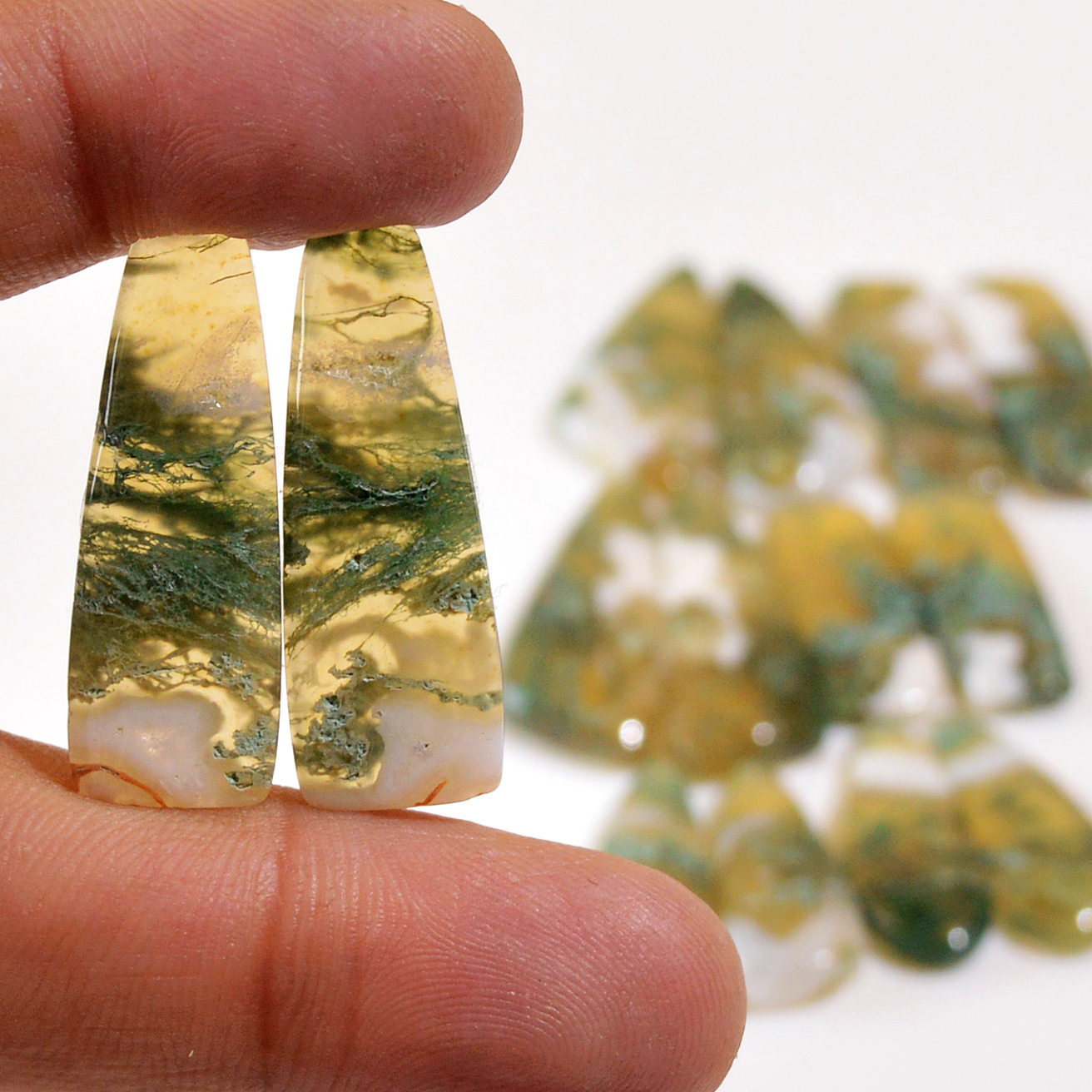 7 Pairs 144 Cts Natural Green Moss Agate Cabochon Gemstone Dangle Earrings Pairs Lot 29x10 21x8mm 18819