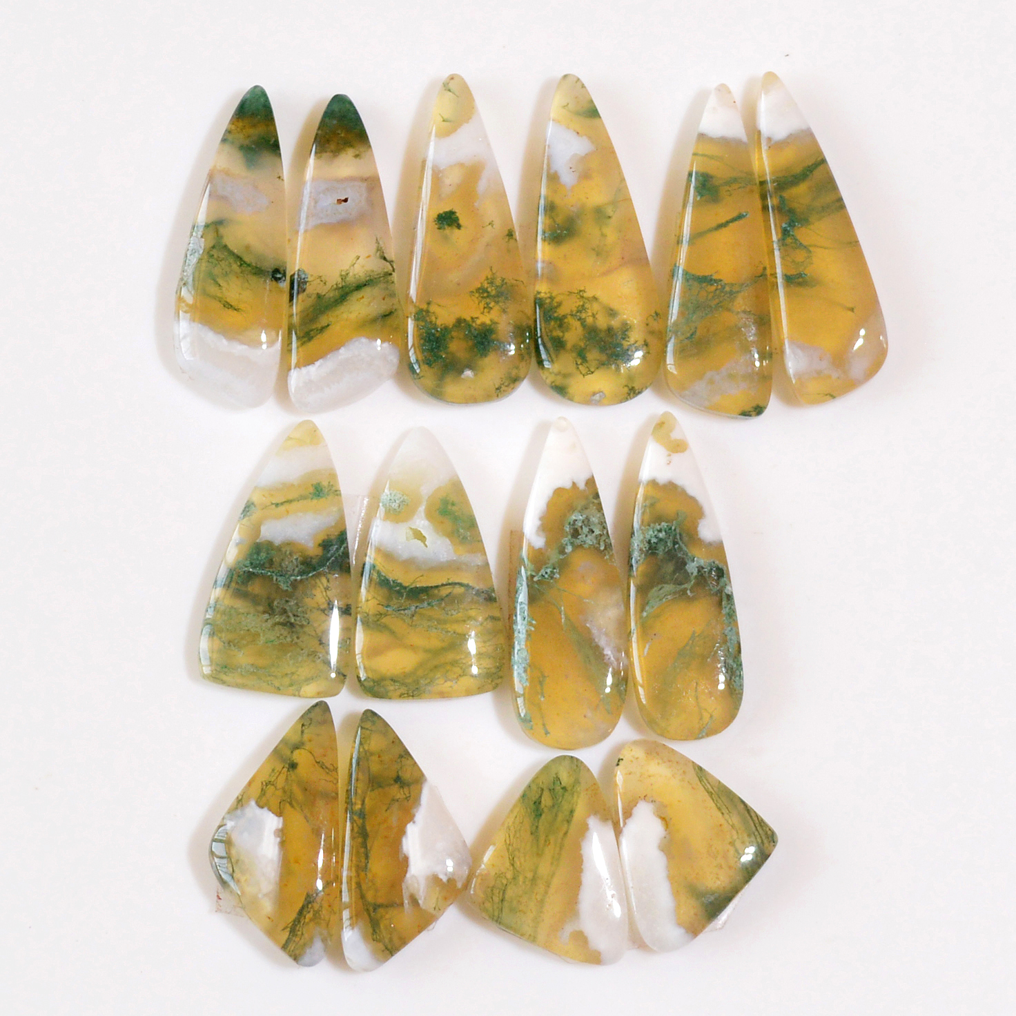 7 Pairs 121 Cts Natural Green Moss Agate Cabochon Gemstone Dangle Earrings Pairs Lot 26x9 11x15mm 18820