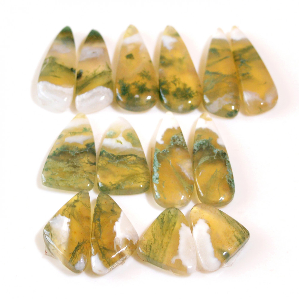 Image of 7 Pairs 121 Cts Natural Green Moss Agate Cabochon Gemstone Dangle Earrings Pairs Lot 26x9 11x15mm #18820