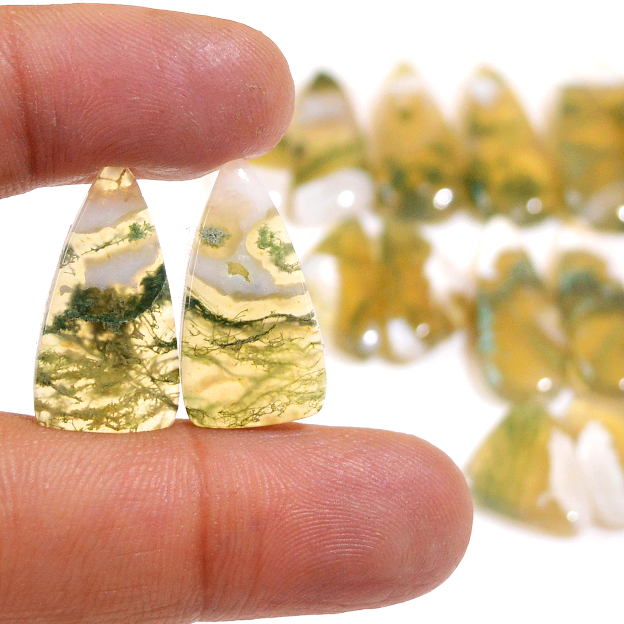 7 Pairs 121 Cts Natural Green Moss Agate Cabochon Gemstone Dangle Earrings Pairs Lot 26x9 11x15mm 18820
