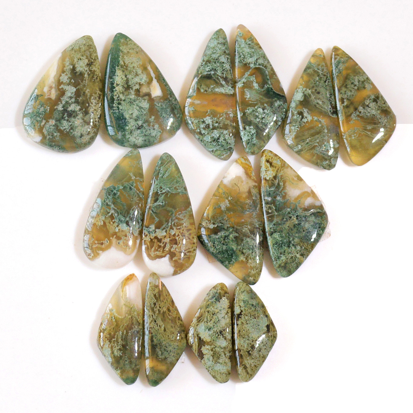 7 Pairs 120 Cts Natural Green Moss Agate Cabochon Gemstone Dangle Earrings Pairs Lot 22x13 20x7mm 18821