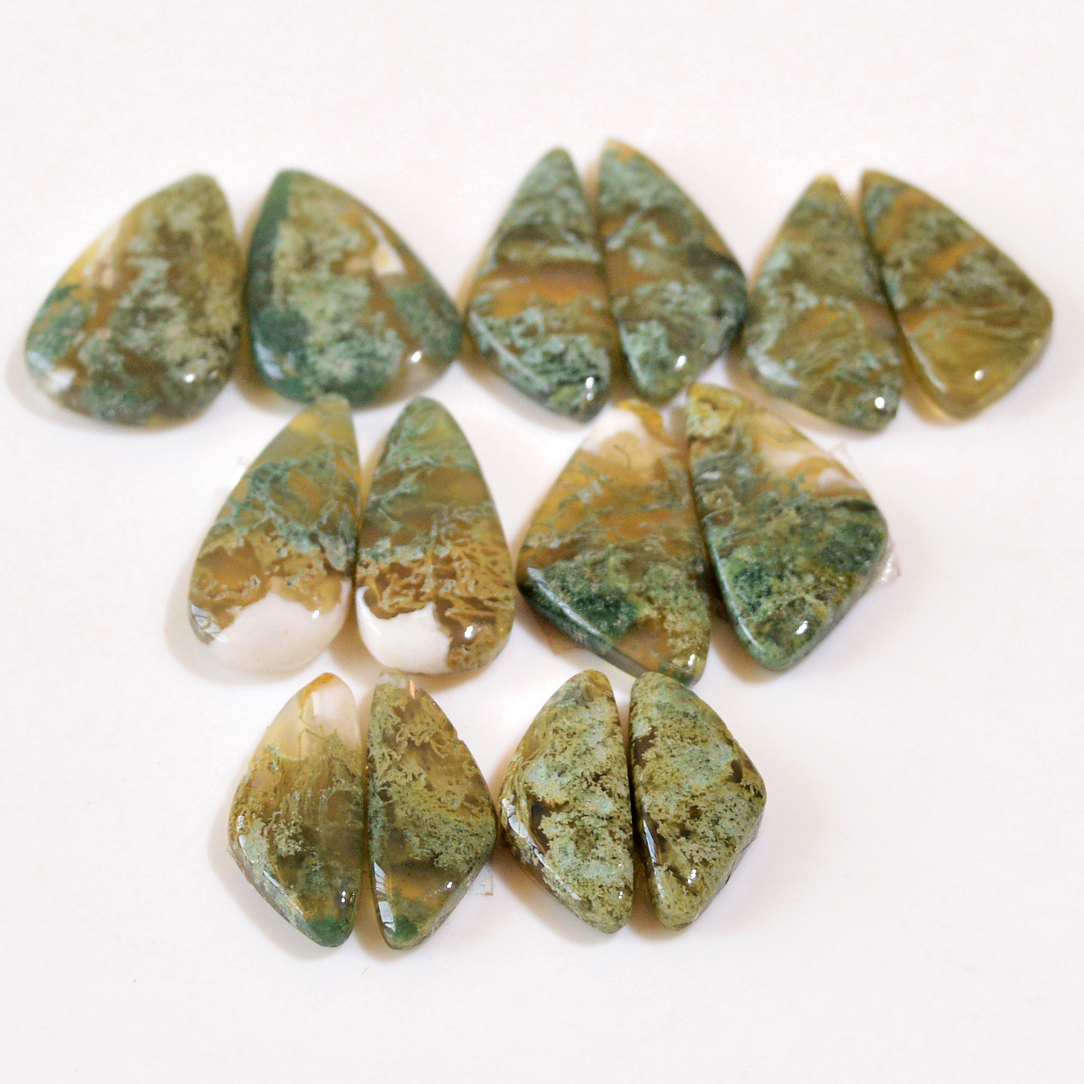 7 Pairs 120 Cts Natural Green Moss Agate Cabochon Gemstone Dangle Earrings Pairs Lot 22x13 20x7mm 18821