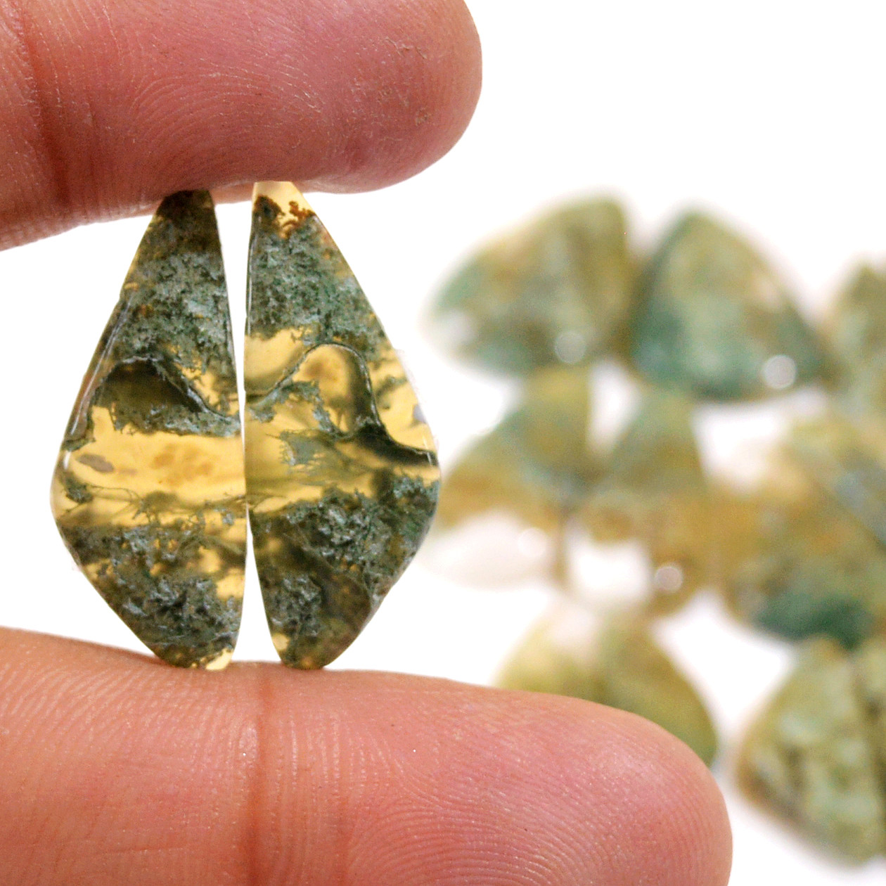 7 Pairs 120 Cts Natural Green Moss Agate Cabochon Gemstone Dangle Earrings Pairs Lot 22x13 20x7mm 18821