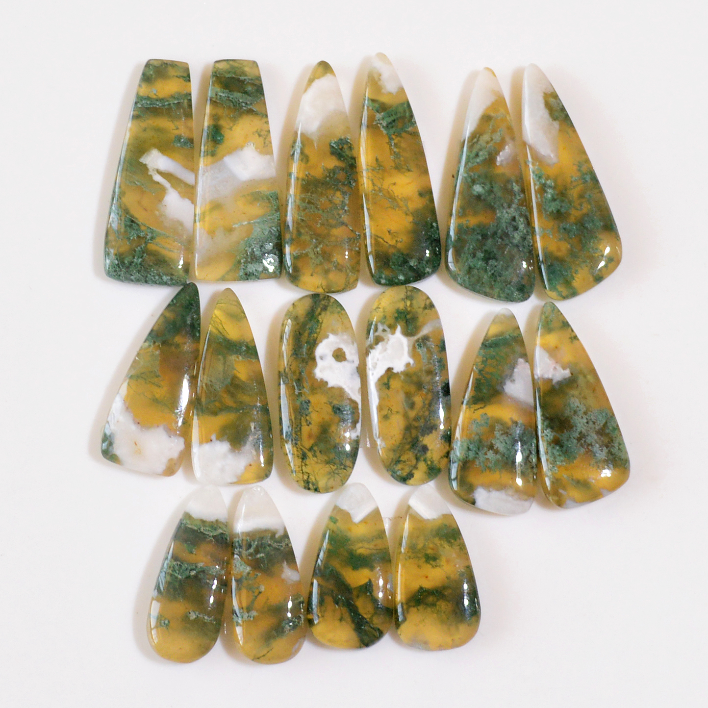8 Pairs 160 Cts Natural Green Moss Agate Cabochon Gemstone Dangle Earrings Pairs Lot 28x7 18x9mm 18822