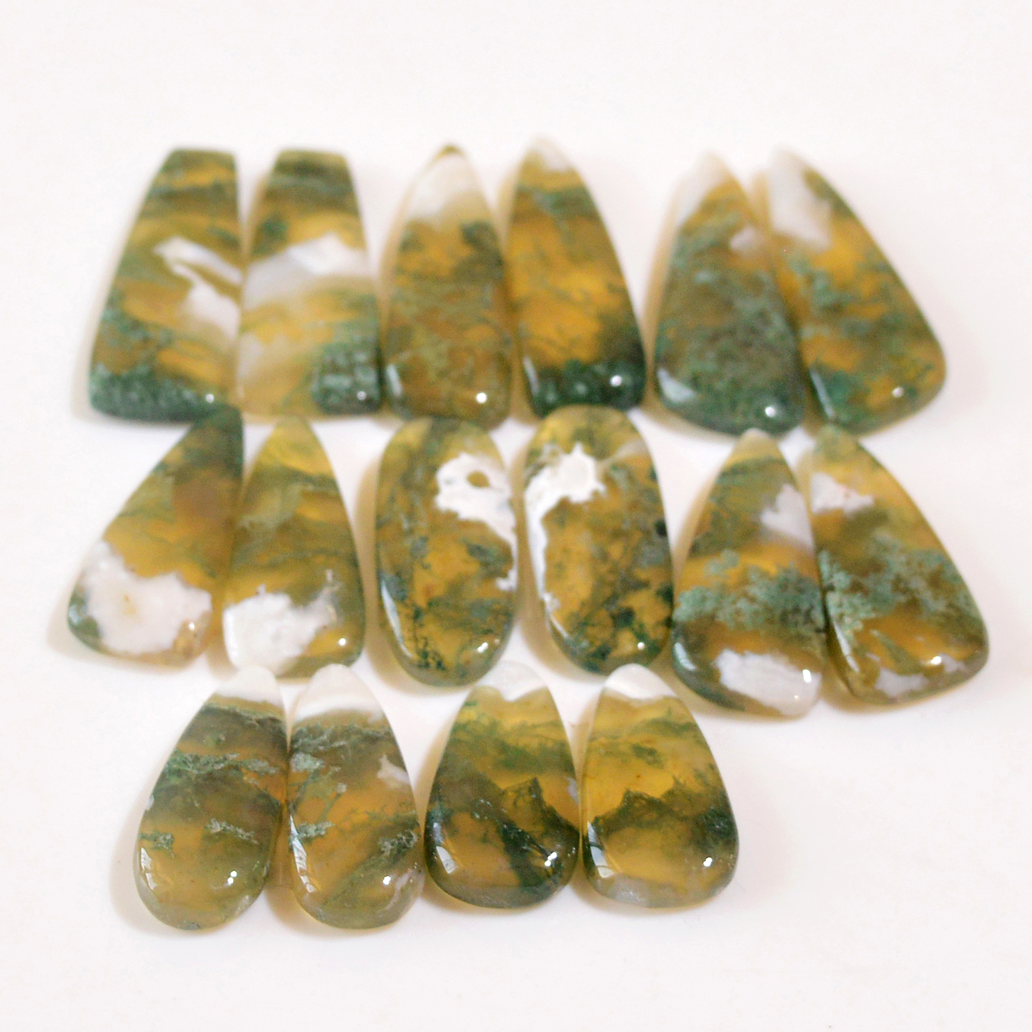 8 Pairs 160 Cts Natural Green Moss Agate Cabochon Gemstone Dangle Earrings Pairs Lot 28x7 18x9mm 18822