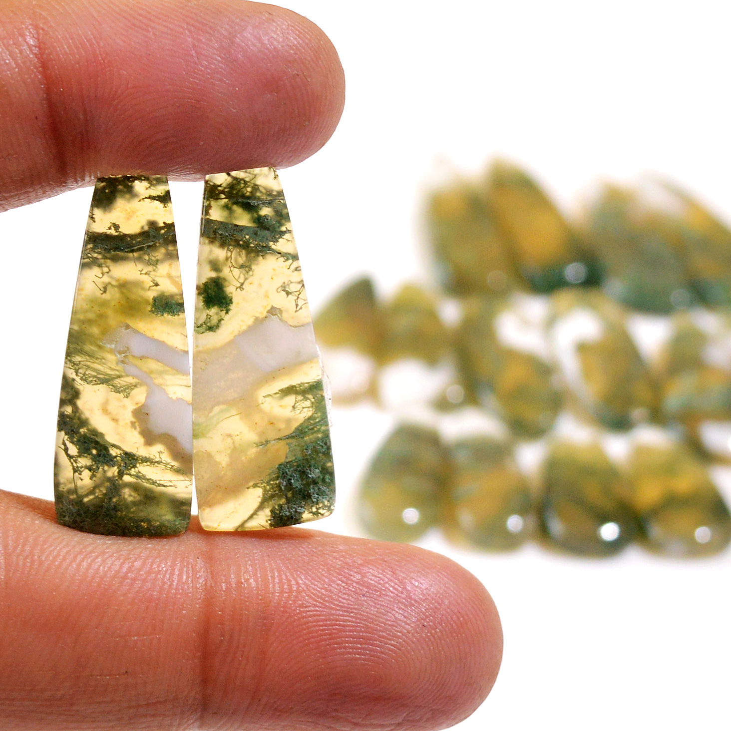 8 Pairs 160 Cts Natural Green Moss Agate Cabochon Gemstone Dangle Earrings Pairs Lot 28x7 18x9mm 18822