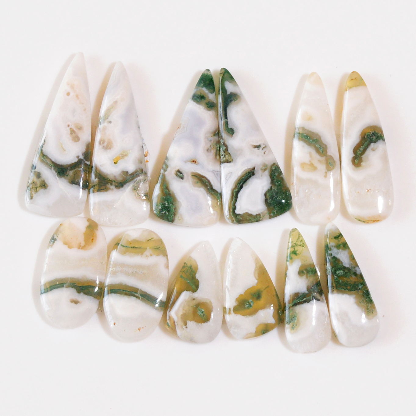 6 Pairs 129 Cts Natural Green Moss Agate Cabochon Gemstone Dangle Earrings Pairs Lot 31x10 18x9mm 18823