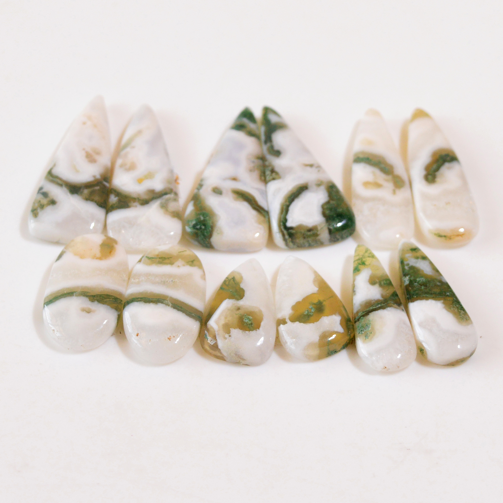 6 Pairs 129 Cts Natural Green Moss Agate Cabochon Gemstone Dangle Earrings Pairs Lot 31x10 18x9mm 18823