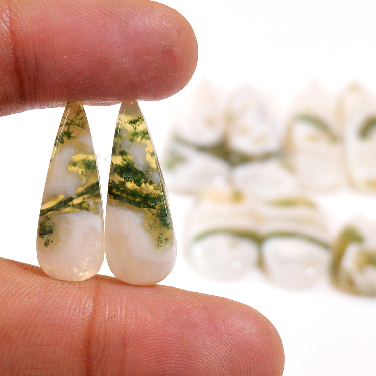 6 Pairs 129 Cts Natural Green Moss Agate Cabochon Gemstone Dangle Earrings Pairs Lot 31x10 18x9mm 18823