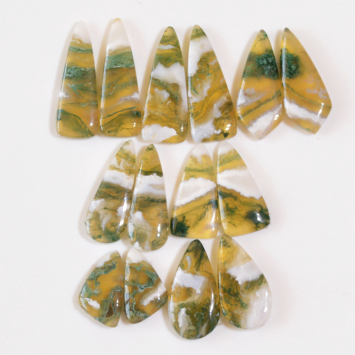 7 Pairs 129 Cts Natural Green Moss Agate Cabochon Gemstone Dangle Earrings Pairs Lot 27x8 16x8mm 18824