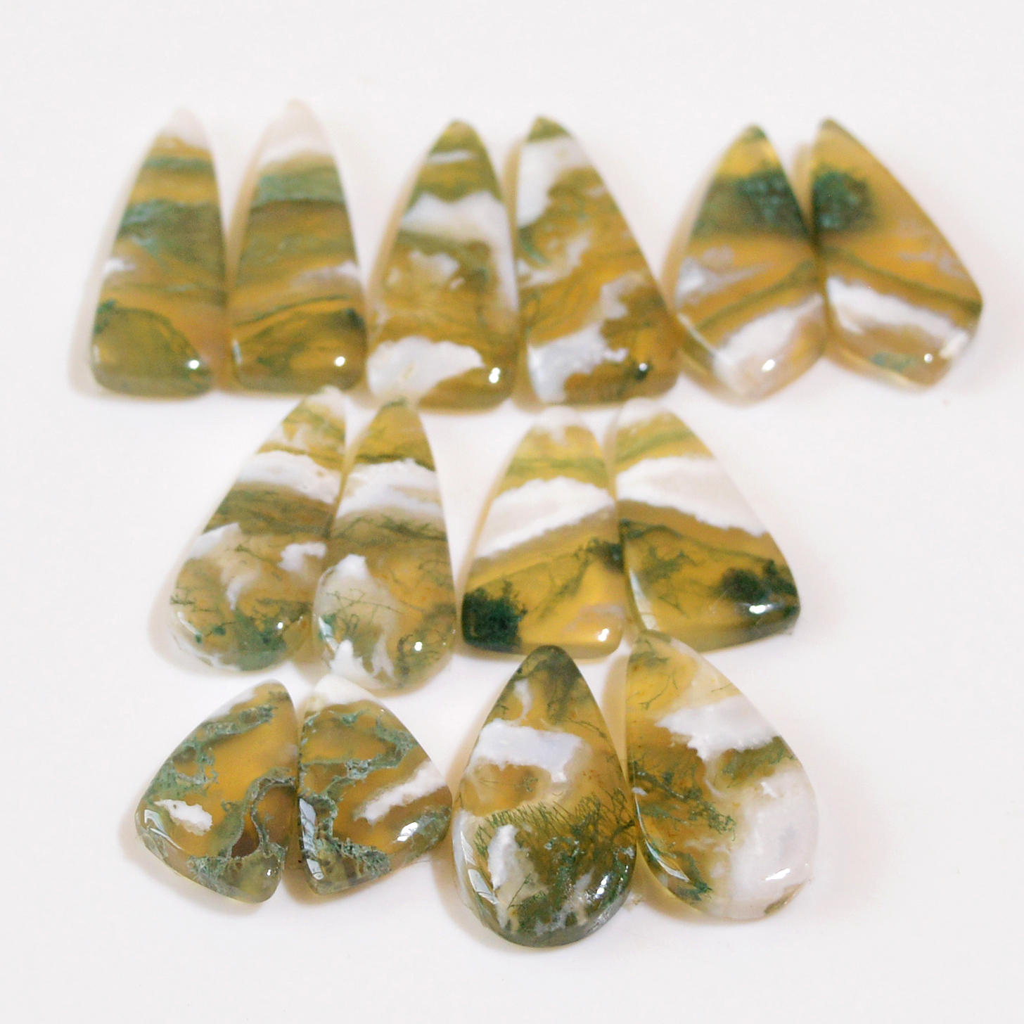 7 Pairs 129 Cts Natural Green Moss Agate Cabochon Gemstone Dangle Earrings Pairs Lot 27x8 16x8mm 18824