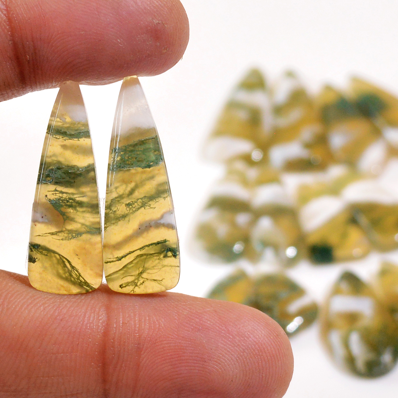 7 Pairs 129 Cts Natural Green Moss Agate Cabochon Gemstone Dangle Earrings Pairs Lot 27x8 16x8mm 18824