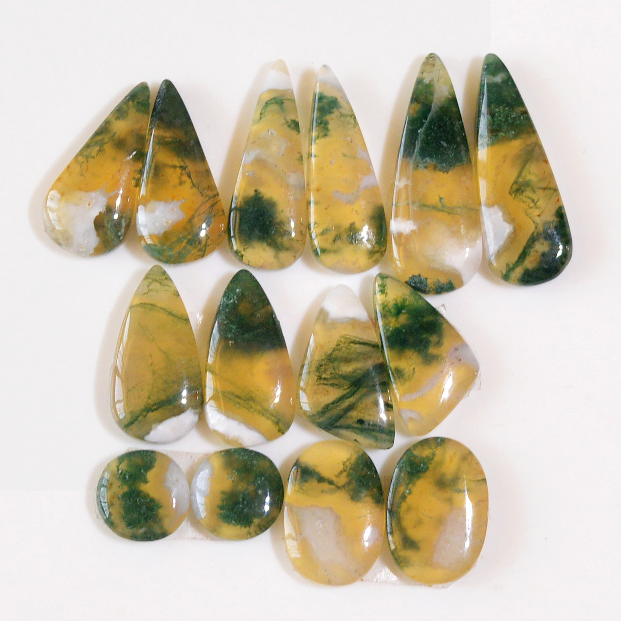7 Pairs 98 Cts Natural Green Moss Agate Cabochon Gemstone Dangle Earrings Pairs Lot 25x8 8x8mm 18825
