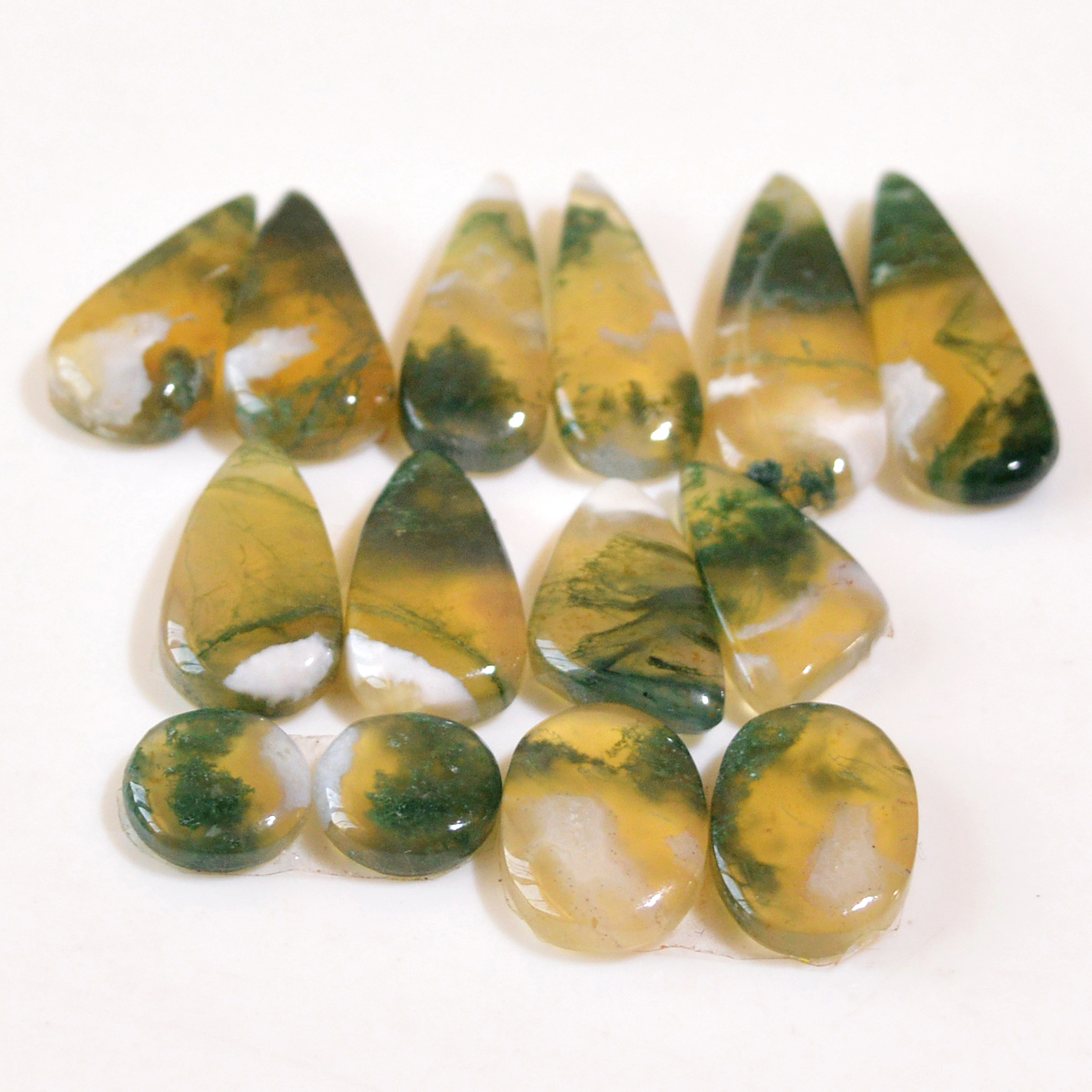 7 Pairs 98 Cts Natural Green Moss Agate Cabochon Gemstone Dangle Earrings Pairs Lot 25x8 8x8mm 18825