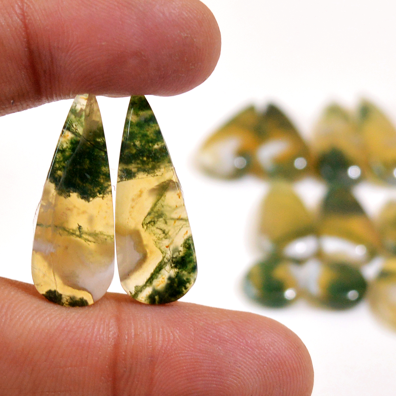 7 Pairs 98 Cts Natural Green Moss Agate Cabochon Gemstone Dangle Earrings Pairs Lot 25x8 8x8mm 18825