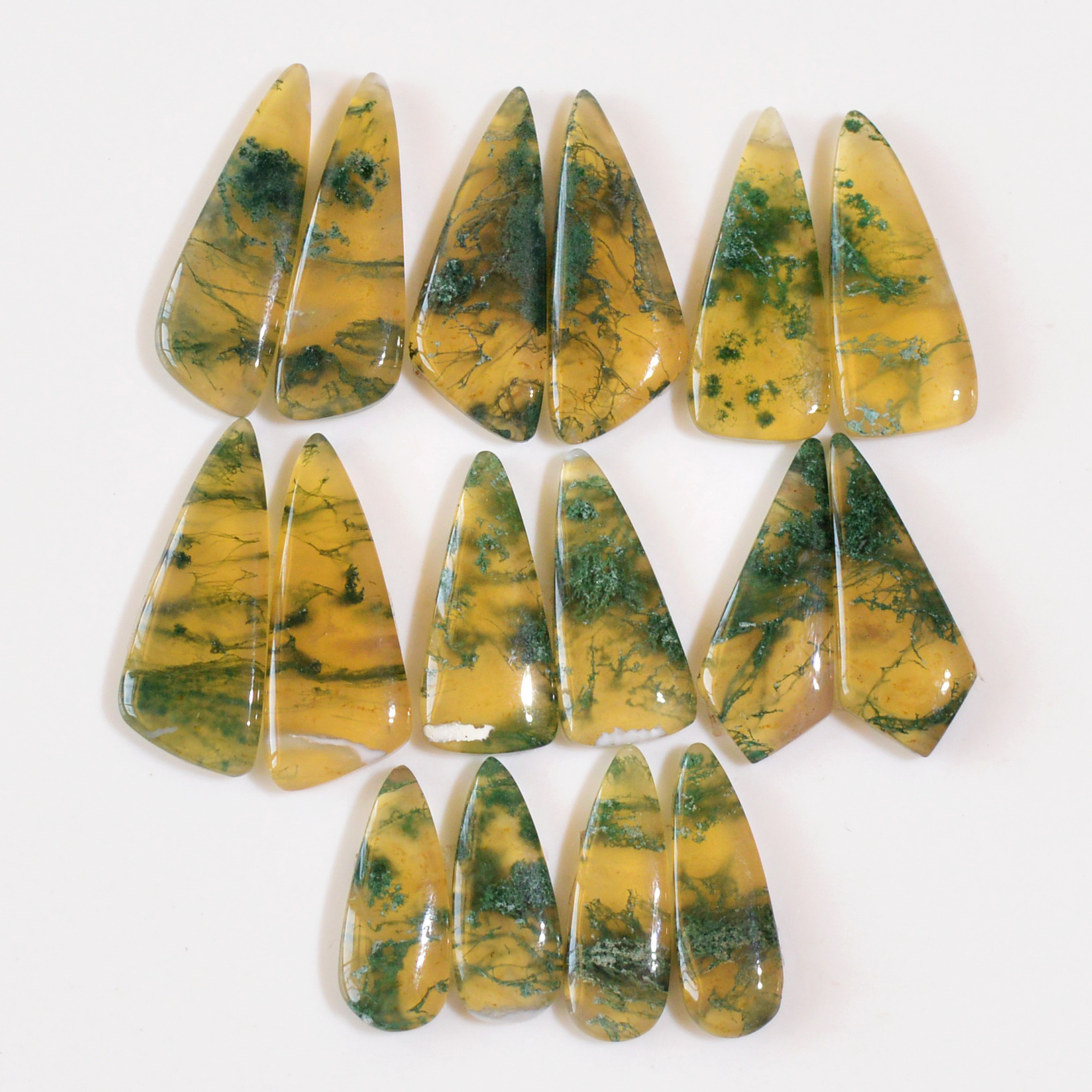 8 Pairs 153 Cts Natural Green Moss Agate Cabochon Gemstone Dangle Earrings Pairs Lot 28x10 20x7mm 18826