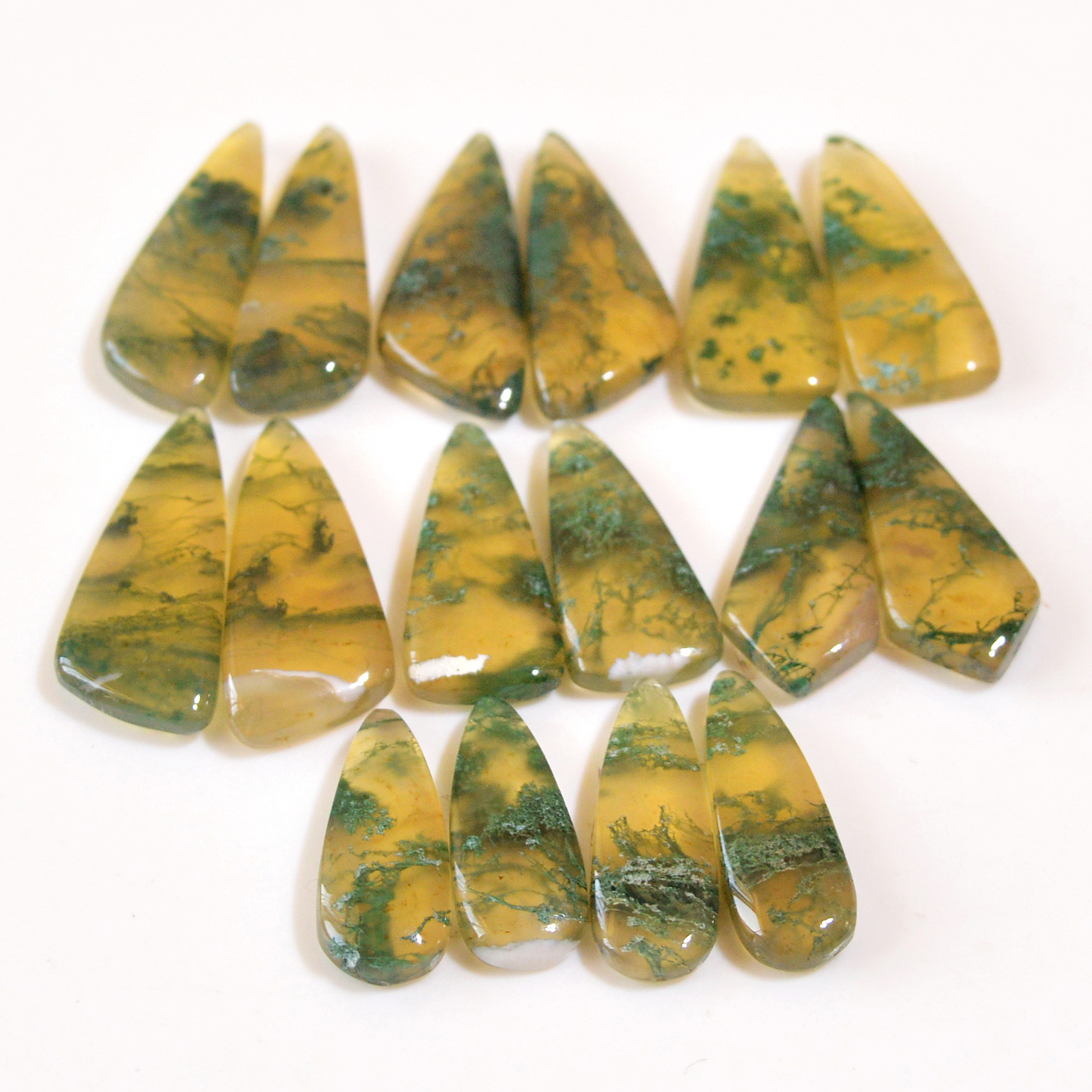 8 Pairs 153 Cts Natural Green Moss Agate Cabochon Gemstone Dangle Earrings Pairs Lot 28x10 20x7mm 18826